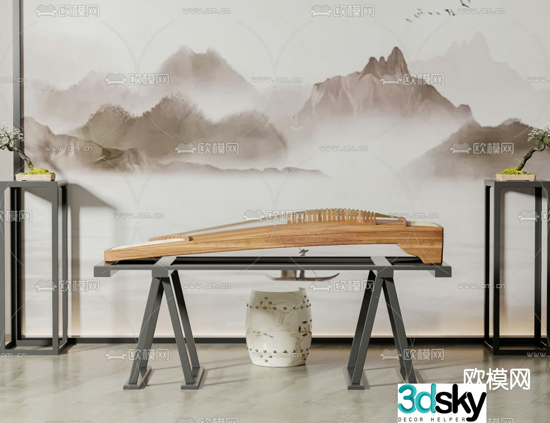 Chinese guzheng 3d model