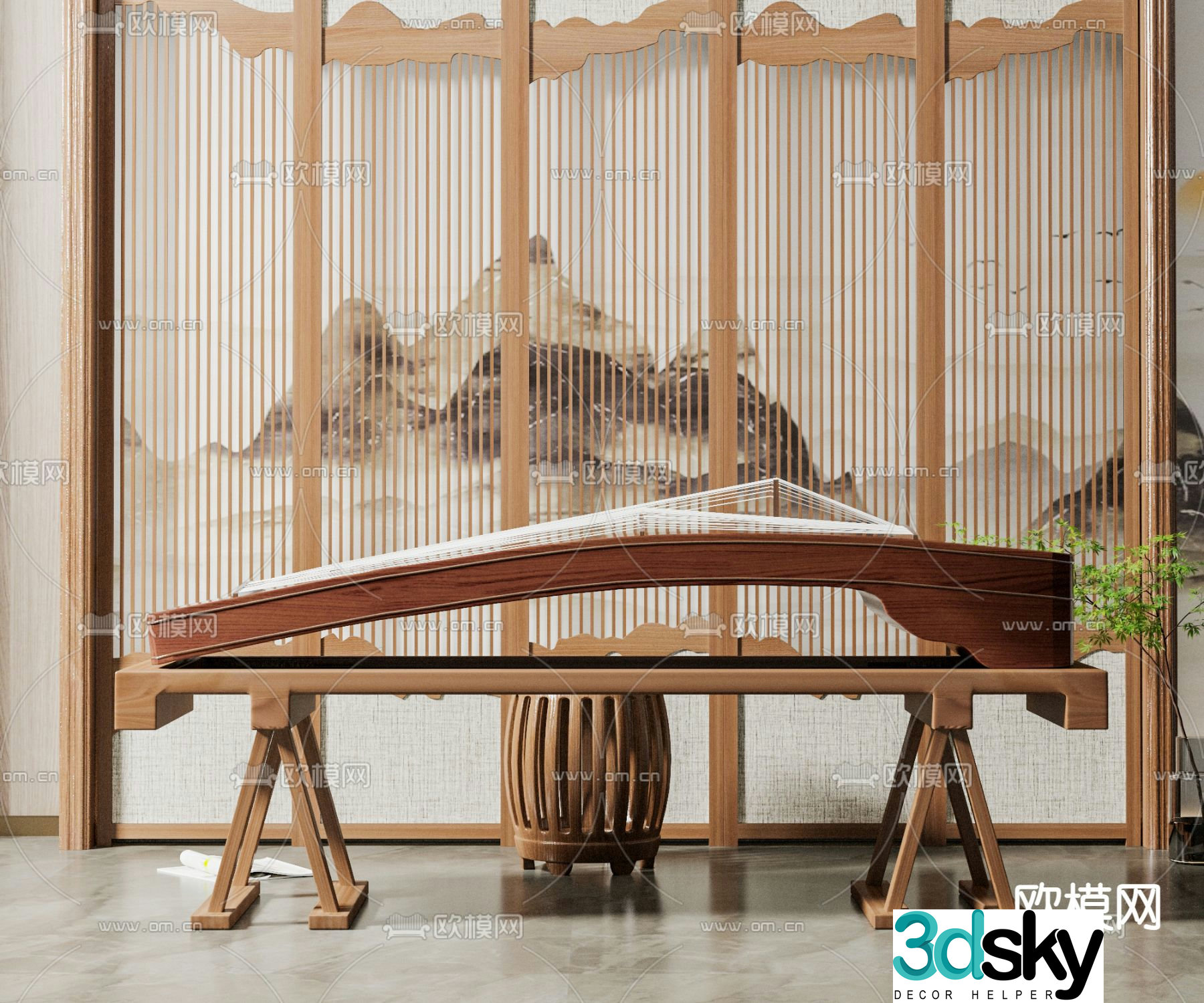 New Chinese guzheng 3d model