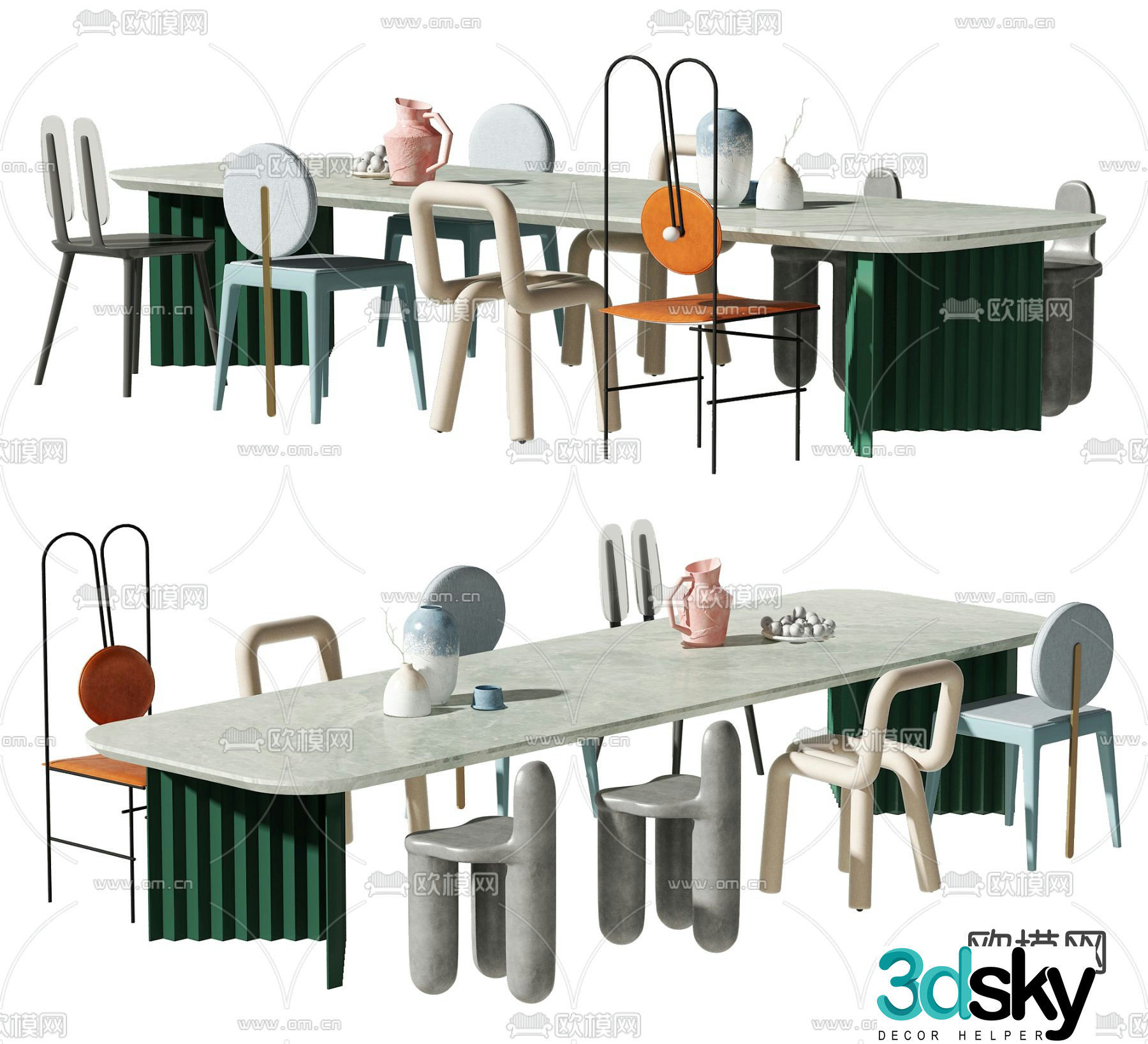 Modern strip children’s table and chair 3d model