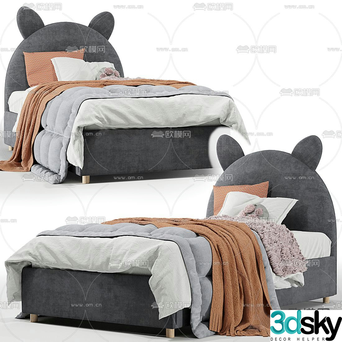Modern flannel children’s bed 3d model