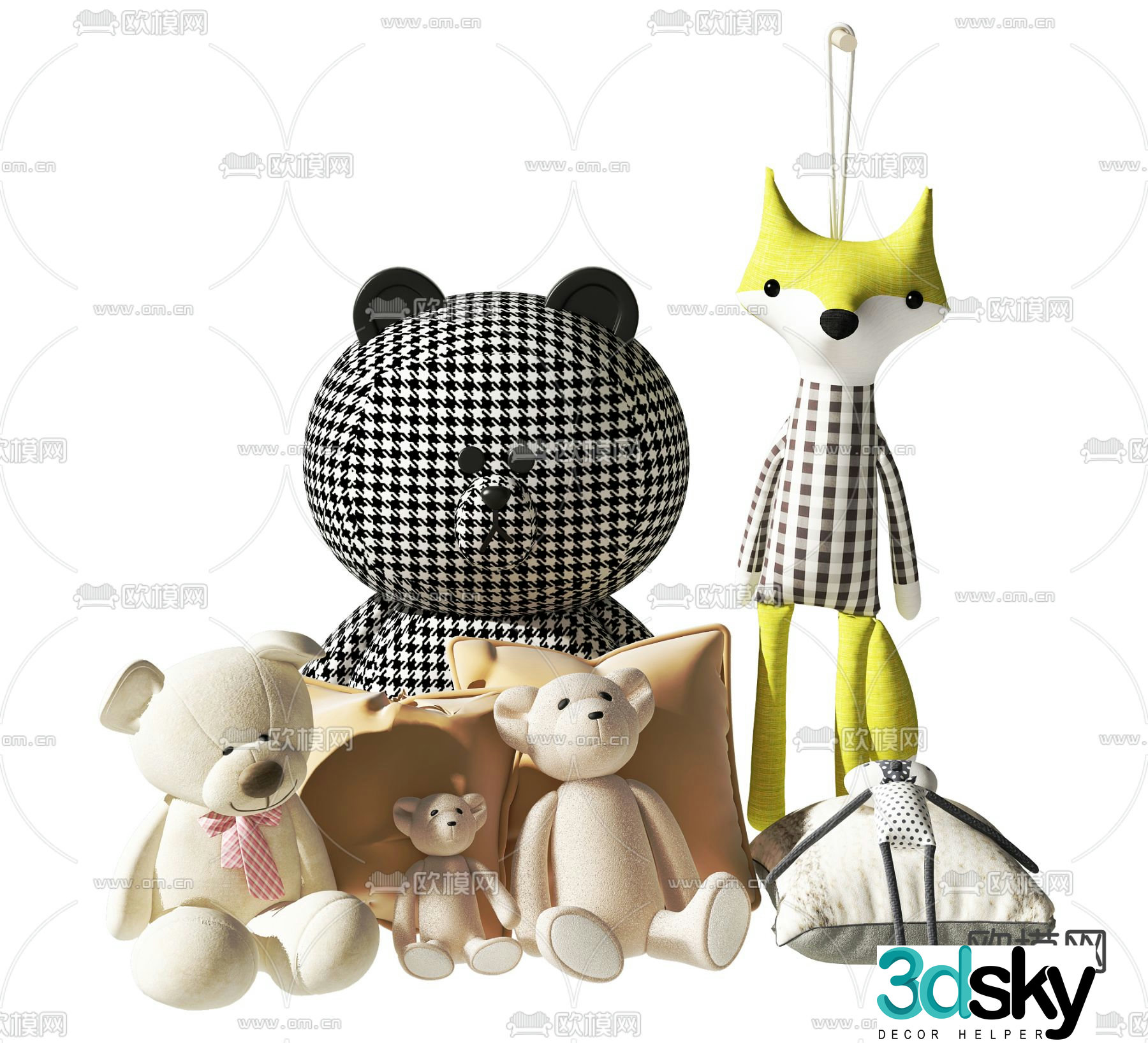 Modern fox bear plush toy 3d model