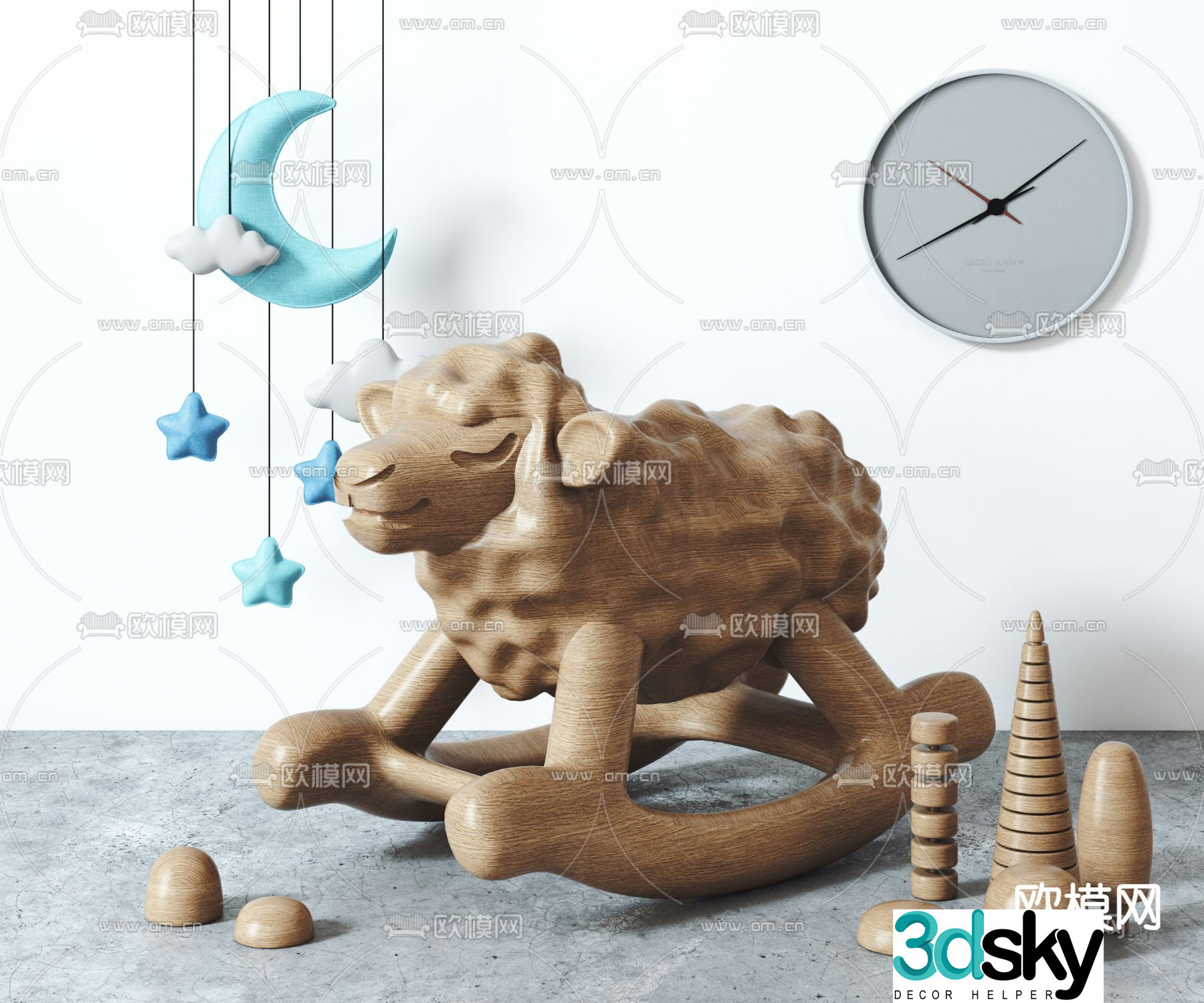 Modern children’s animal wooden horse building blocks toy set 3d model