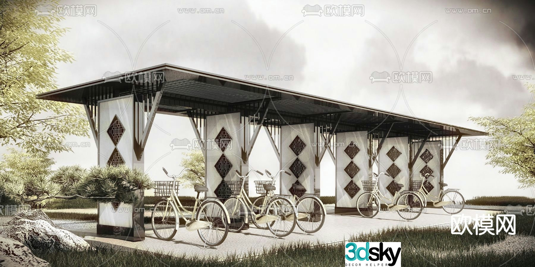 New Chinese style parking shed 3d model