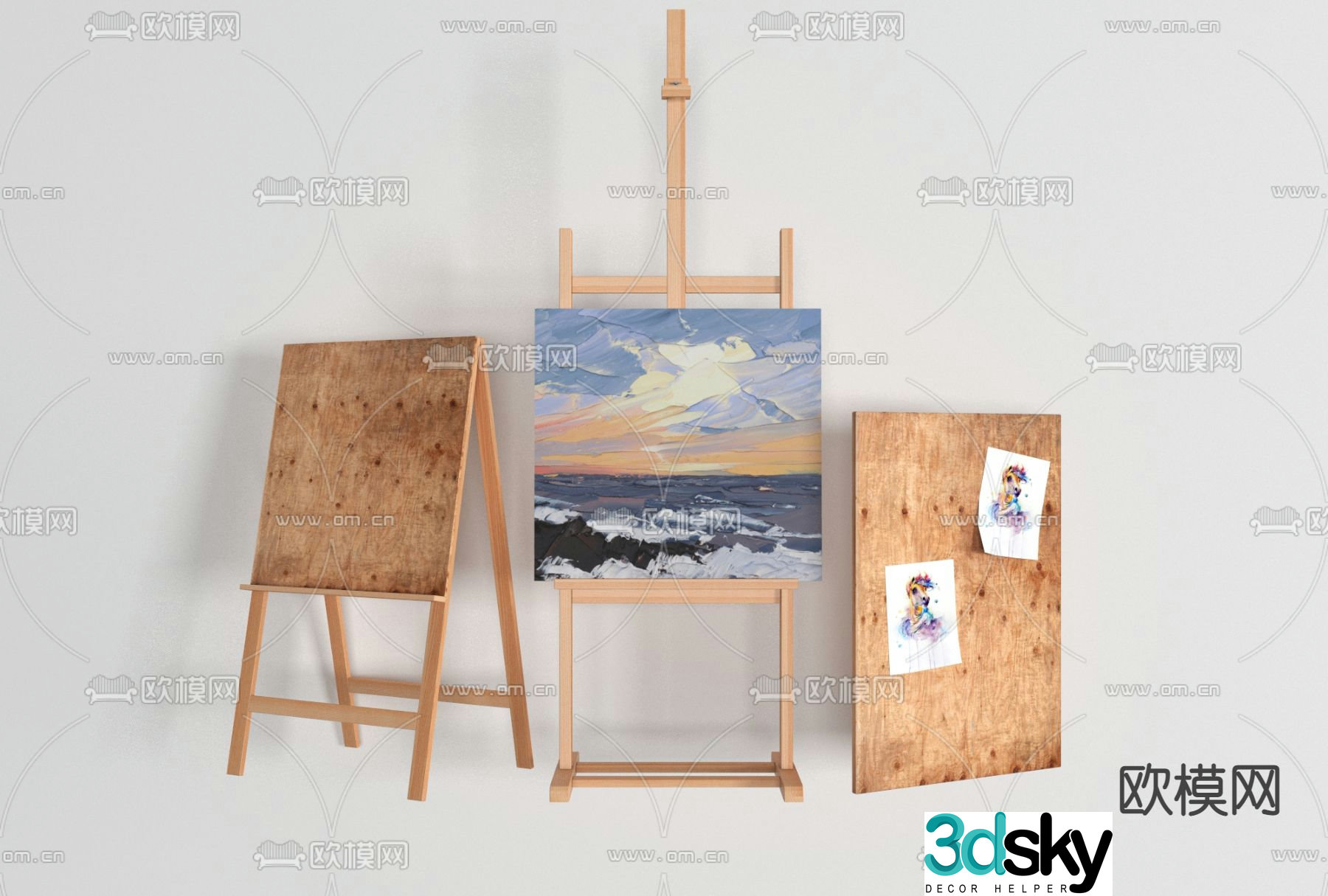 Modern solid wood drawing board stand free 3d model