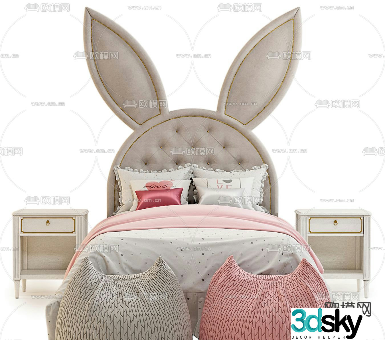 Modern fabric rabbit ears children’s bed 3d model