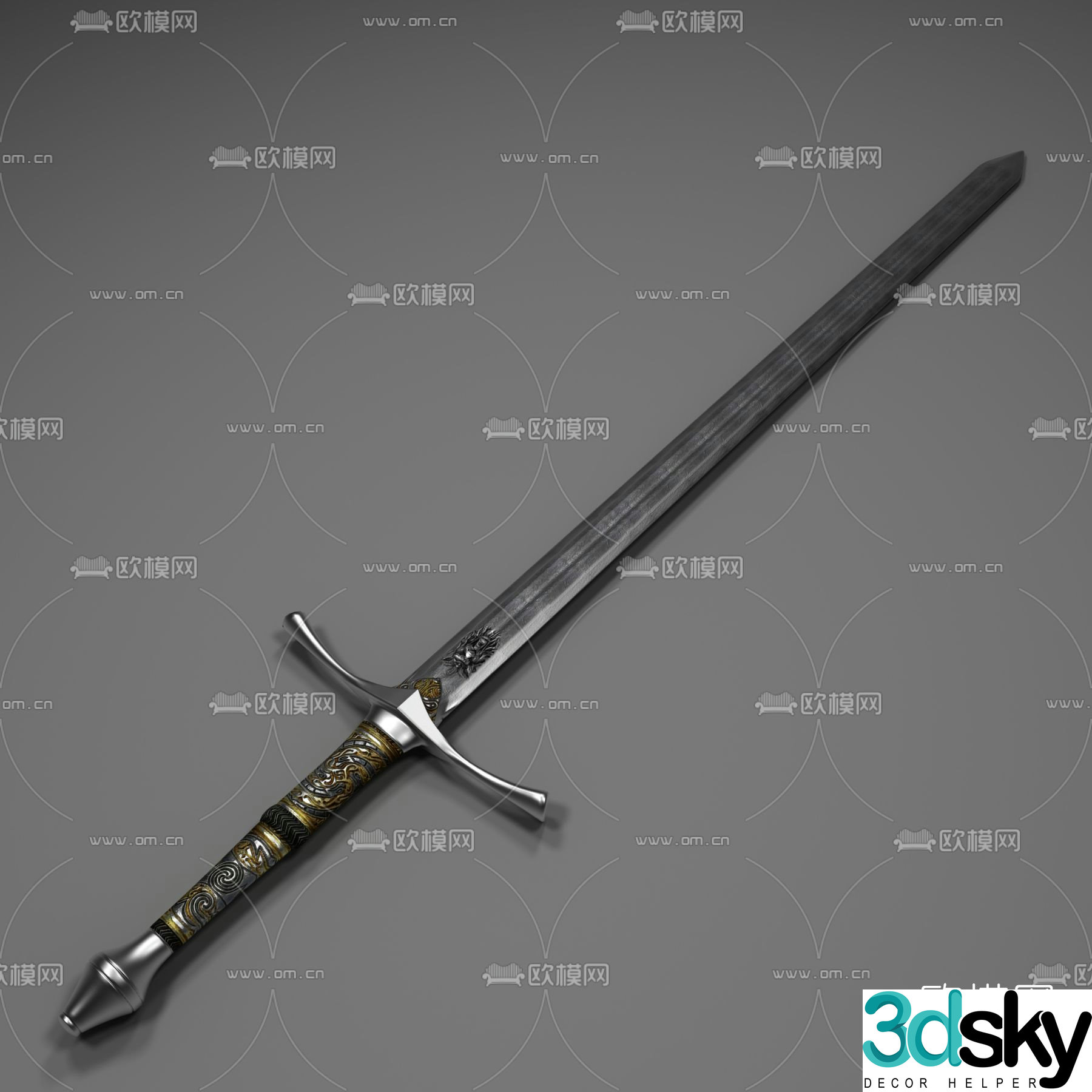 Free 3d model of simple European cold weapon long sword