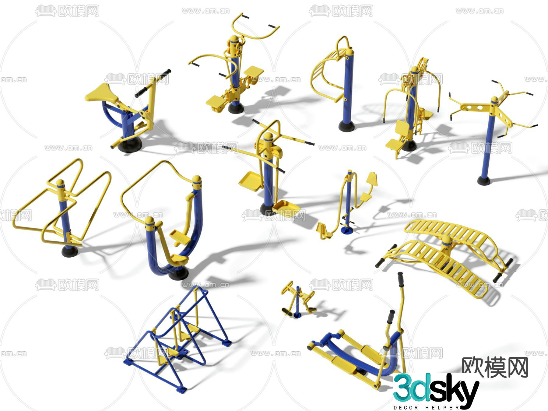 Modern park outdoor fitness equipment 3d model