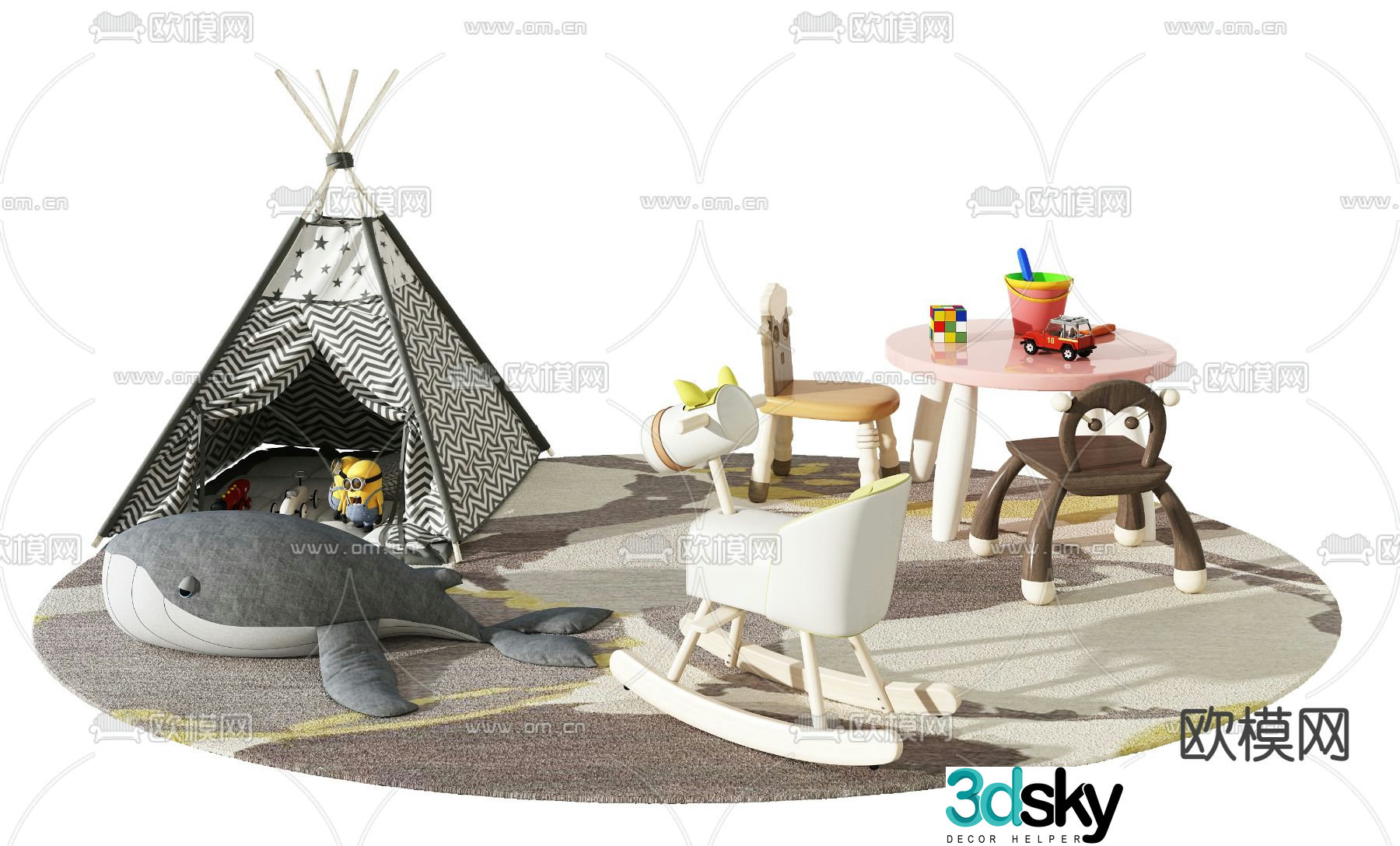 Modern children’s table chair tent toy 3d model