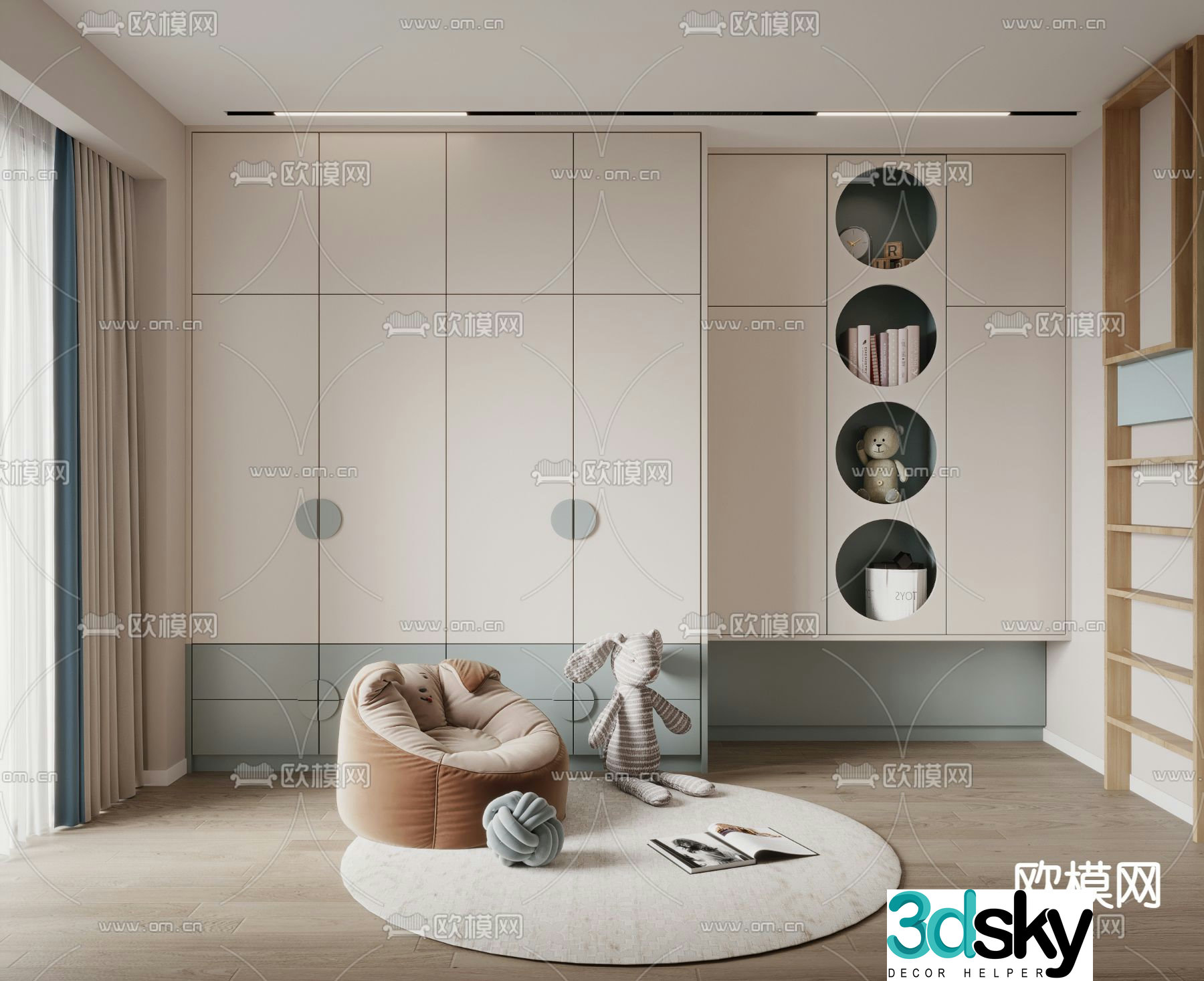 Nordic all-in-one children’s wardrobe 3D model