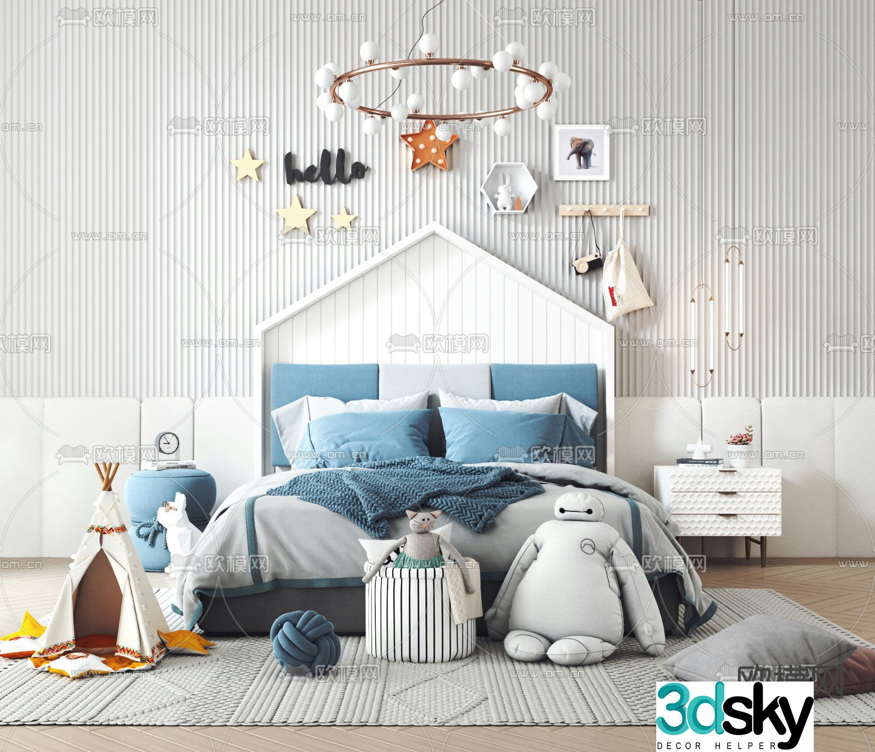 Nordic solid wood children’s bed 3d model