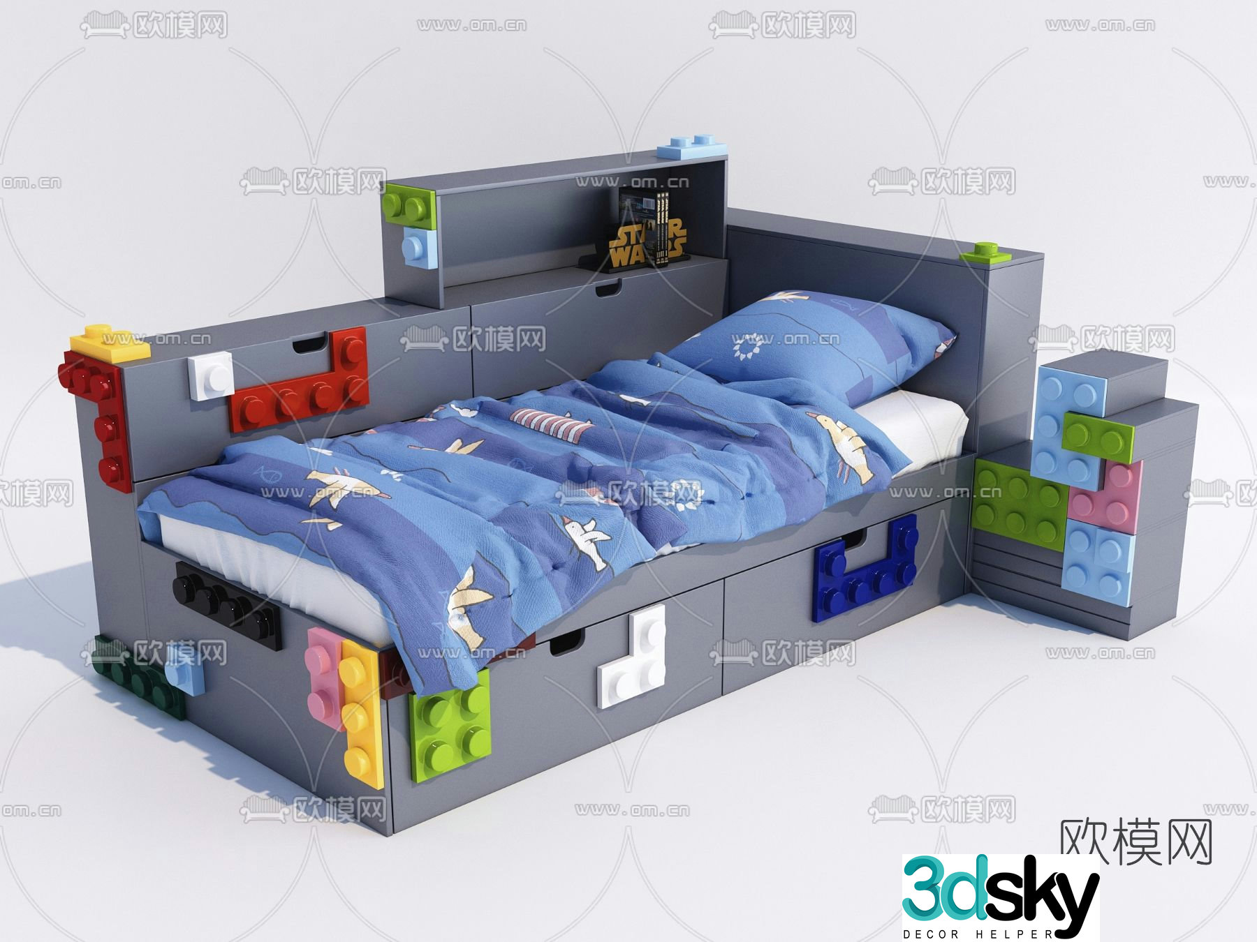 Modern fabric children’s bed 3d model
