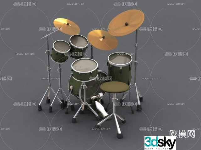 Modern drum set free 3d model