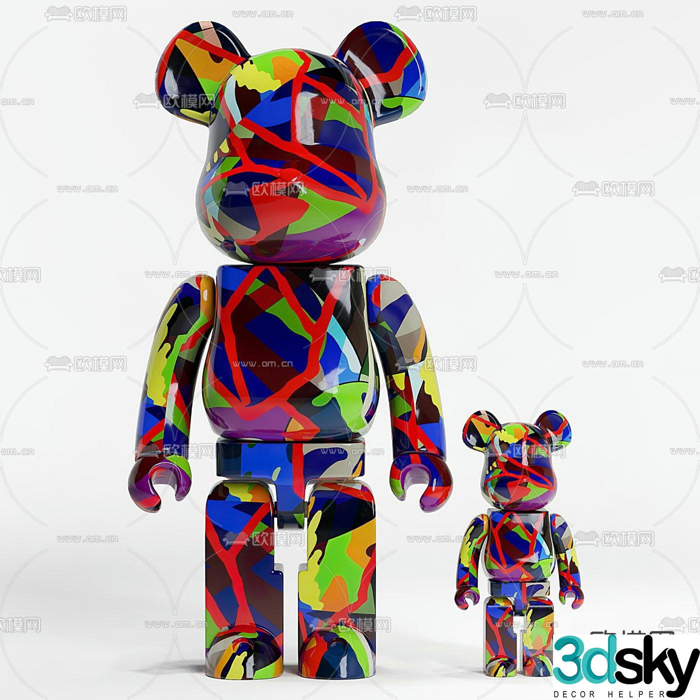 Modern clay painted violent bear toy 3d model