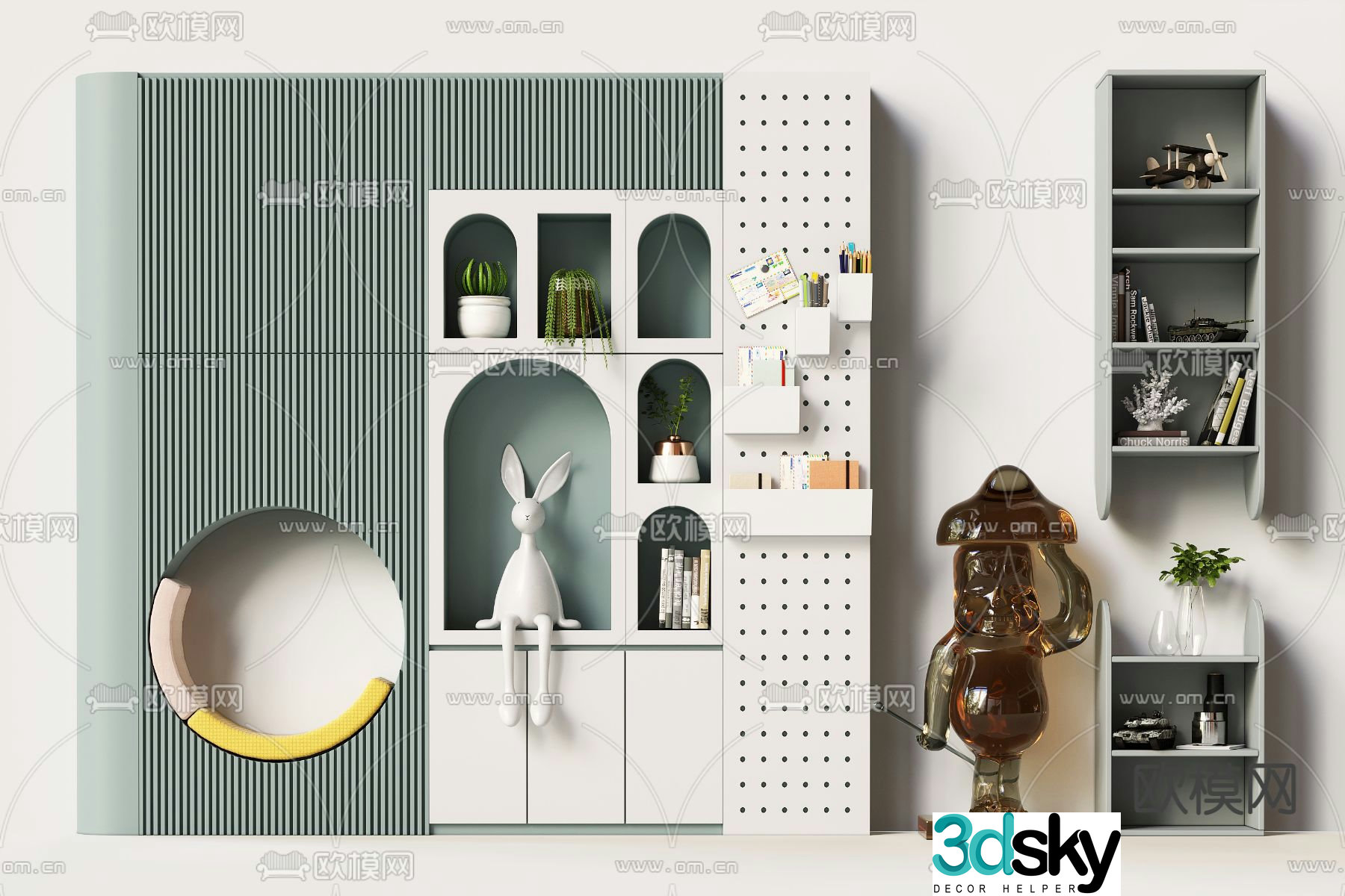 Modern children’s bookcase storage cabinet 3d model