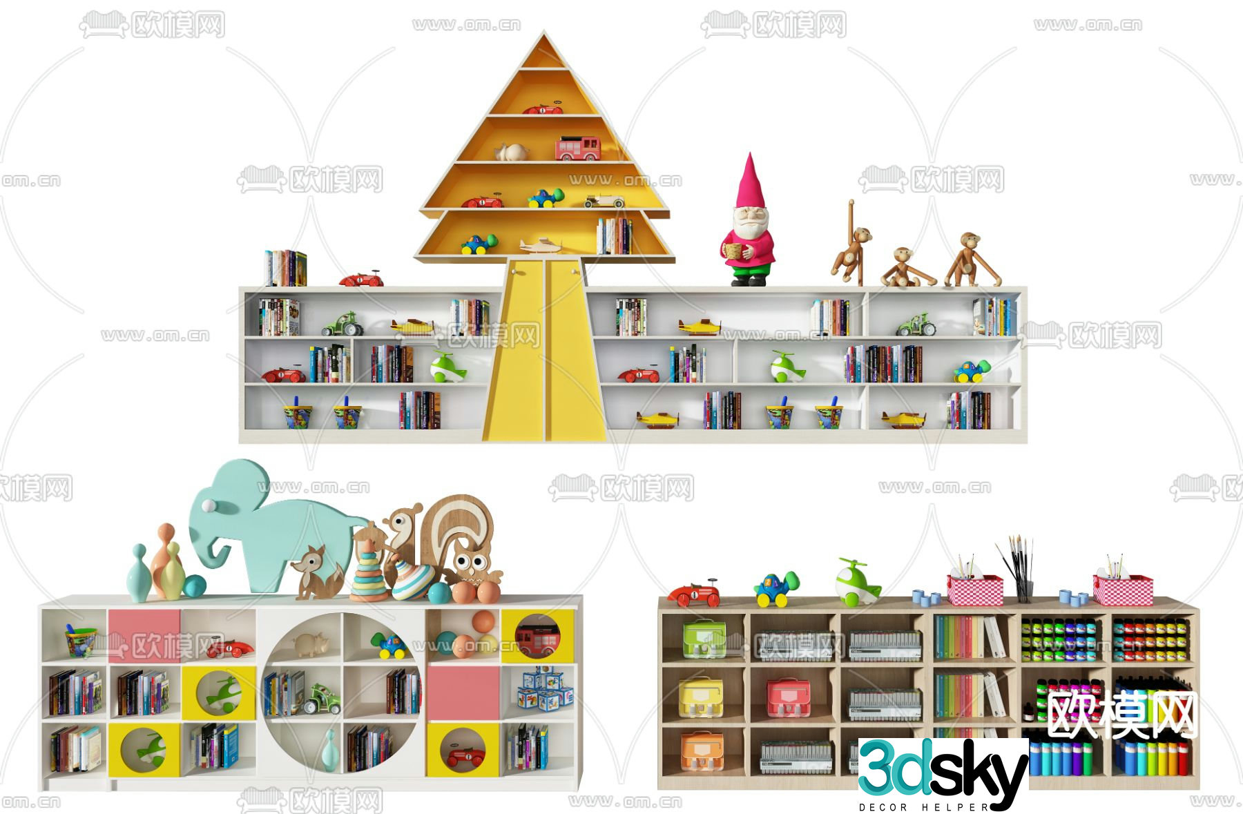 Modern children’s bookcase decorative cabinet 3d model