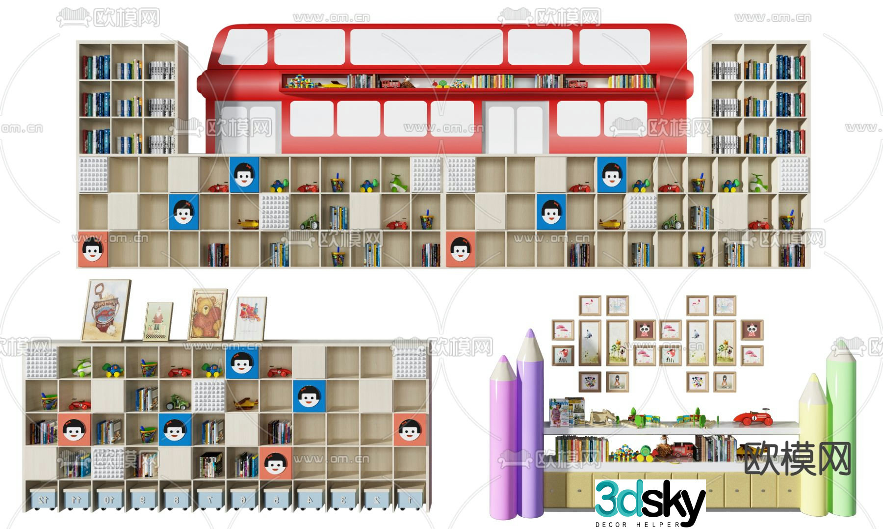 Modern children’s bookcase decorative cabinet 3d model