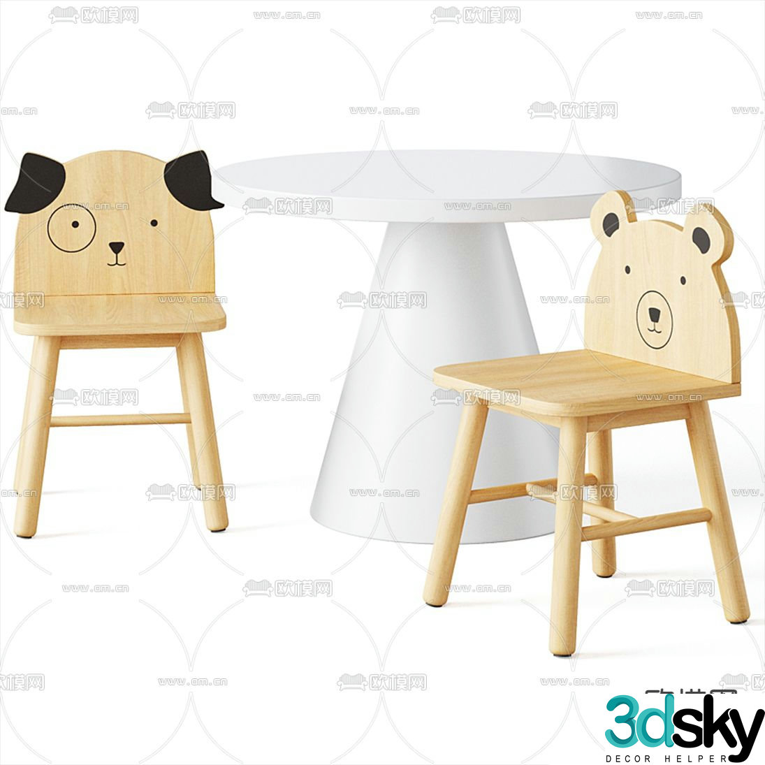 Modern round children’s table and chair 3d model