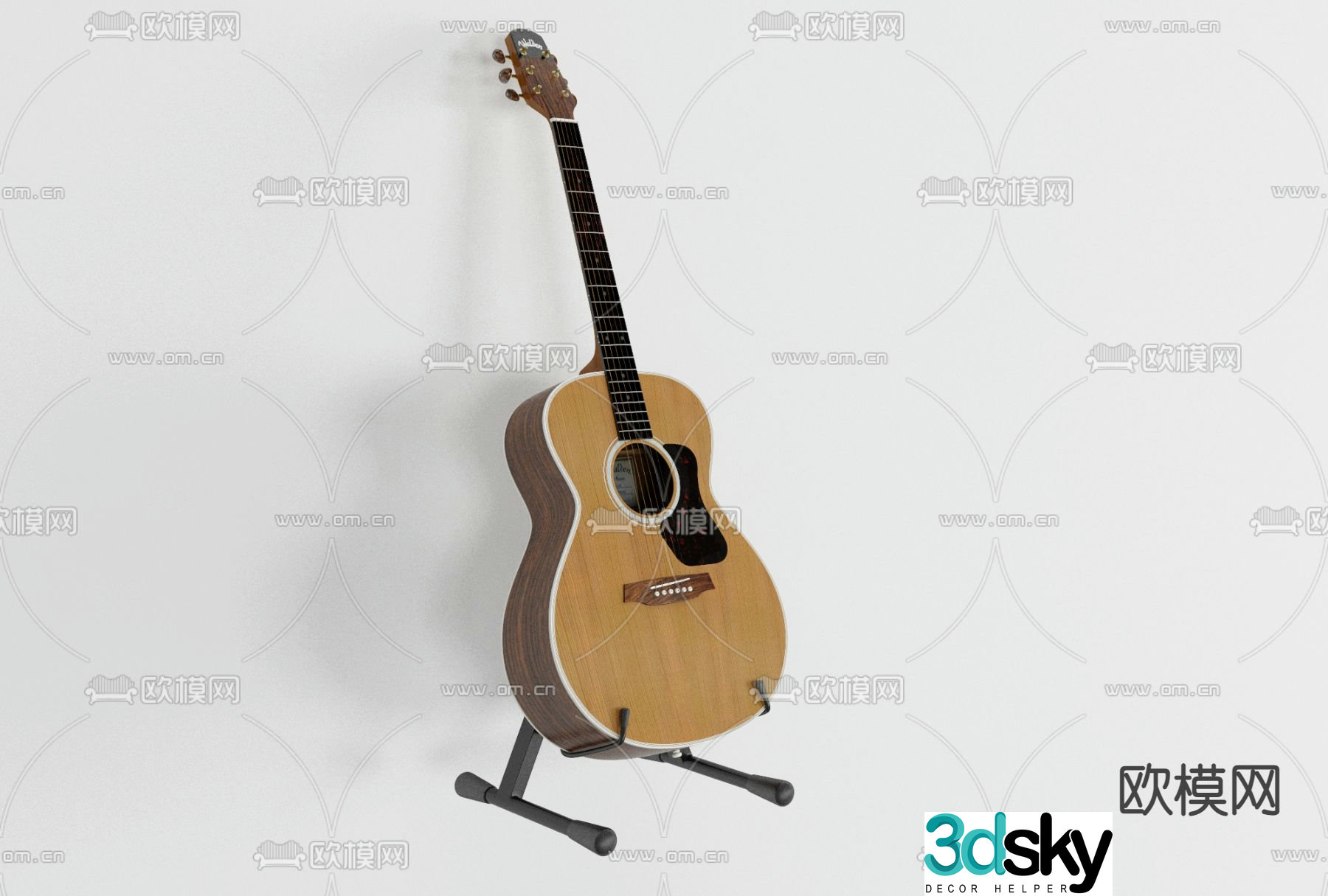 Modern acoustic guitar free 3d model