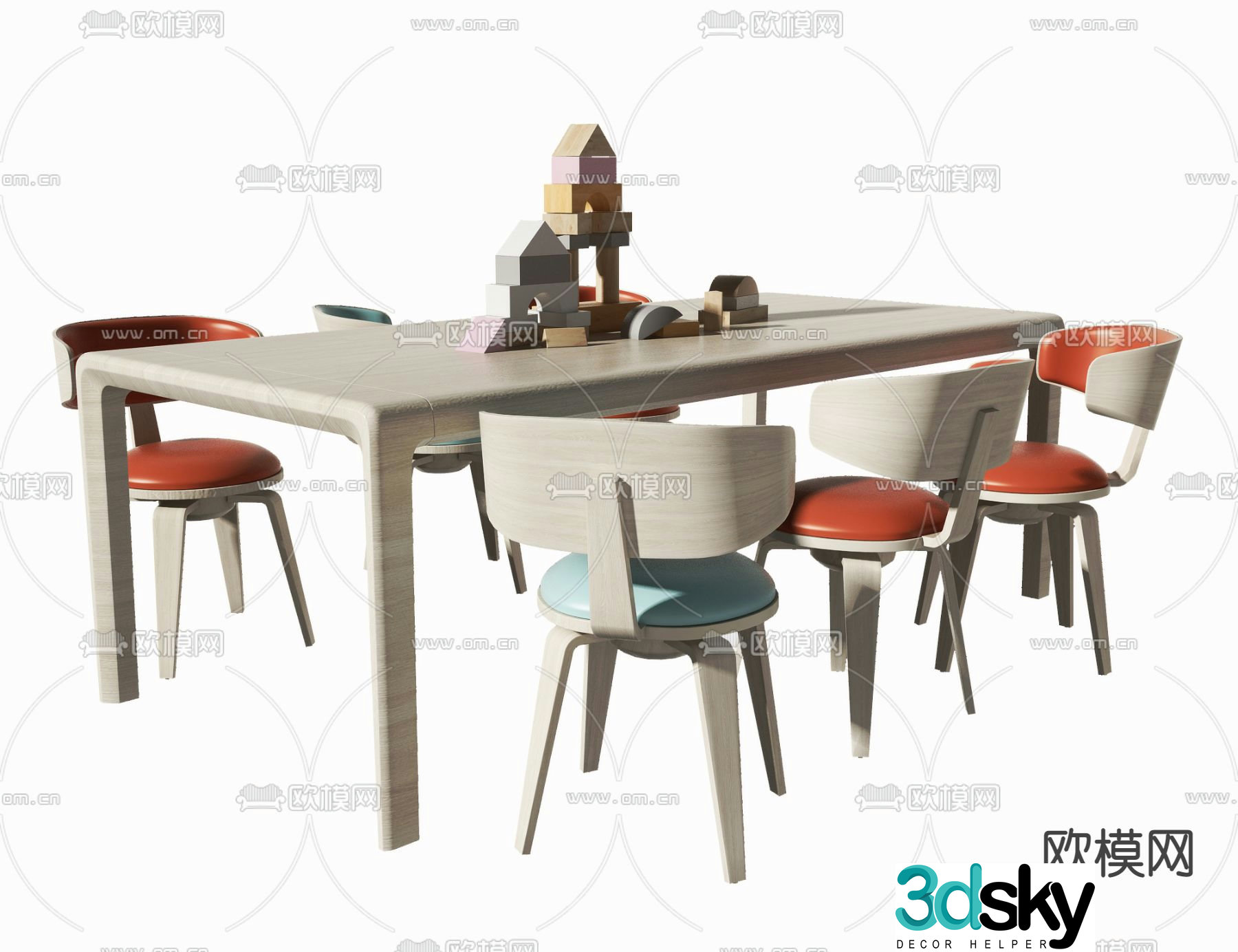 Nordic log children’s table and chair 3d model