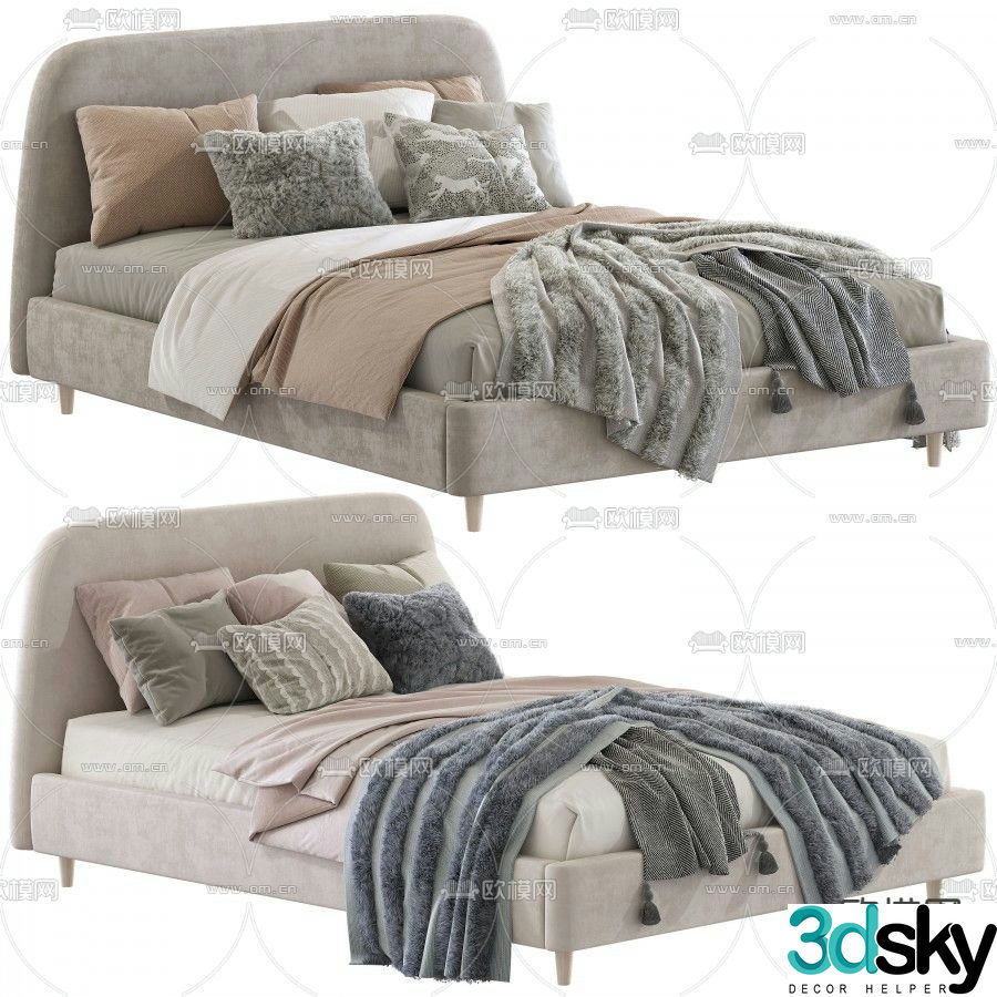 Modern fabric children’s bed double bed 3d model