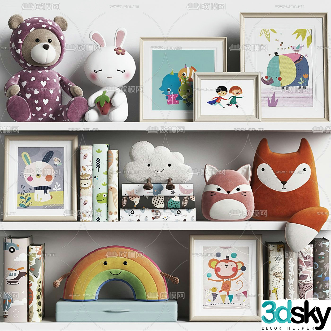 Modern children’s dolls toys books ornaments 3d model
