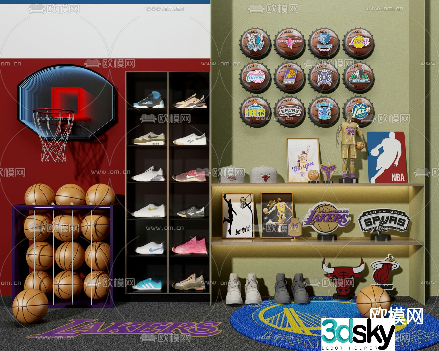 Modern themed NBA basketball decorative ornaments combination 3D model