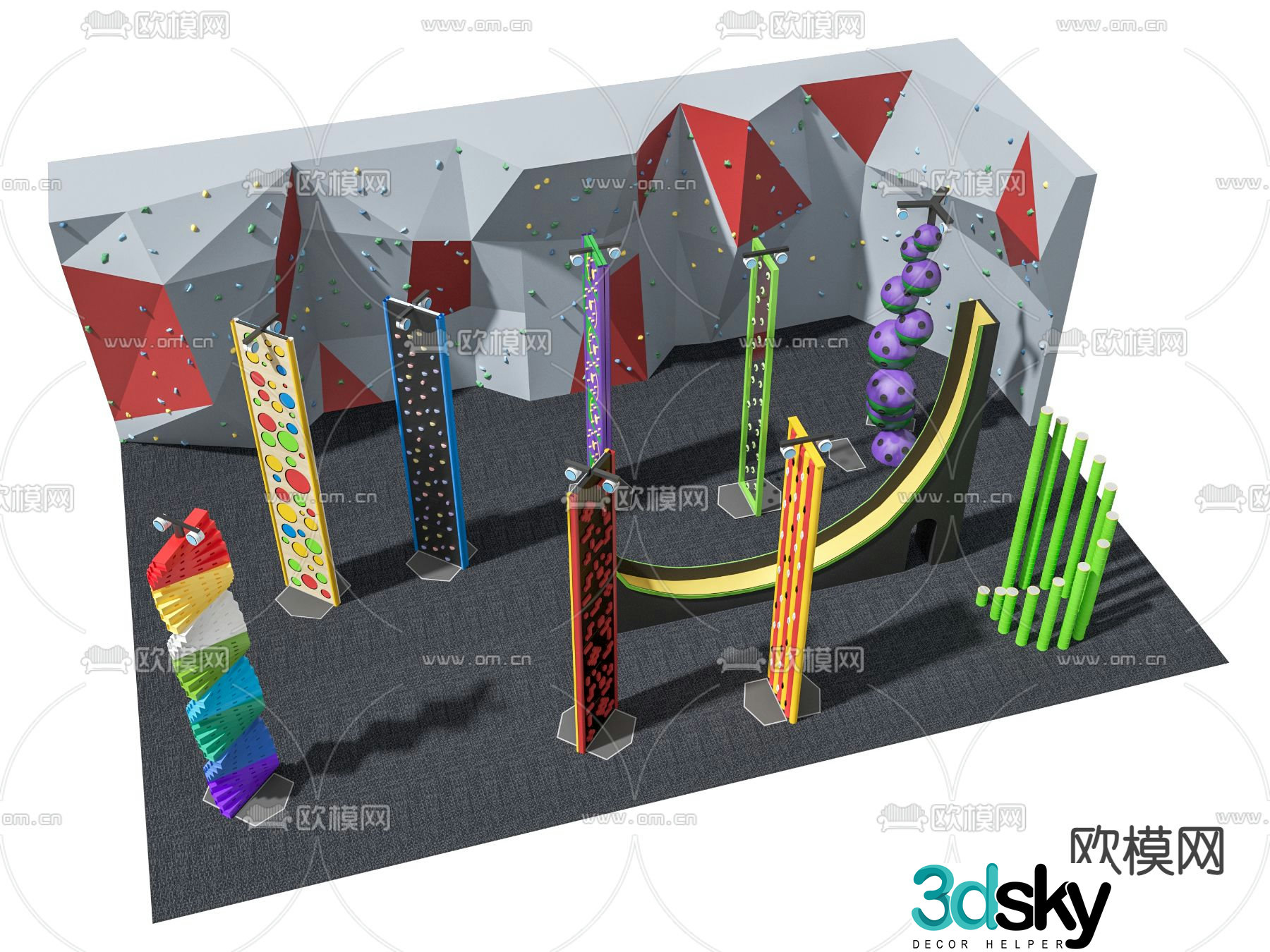 Modern climbing wall play equipment 3d model