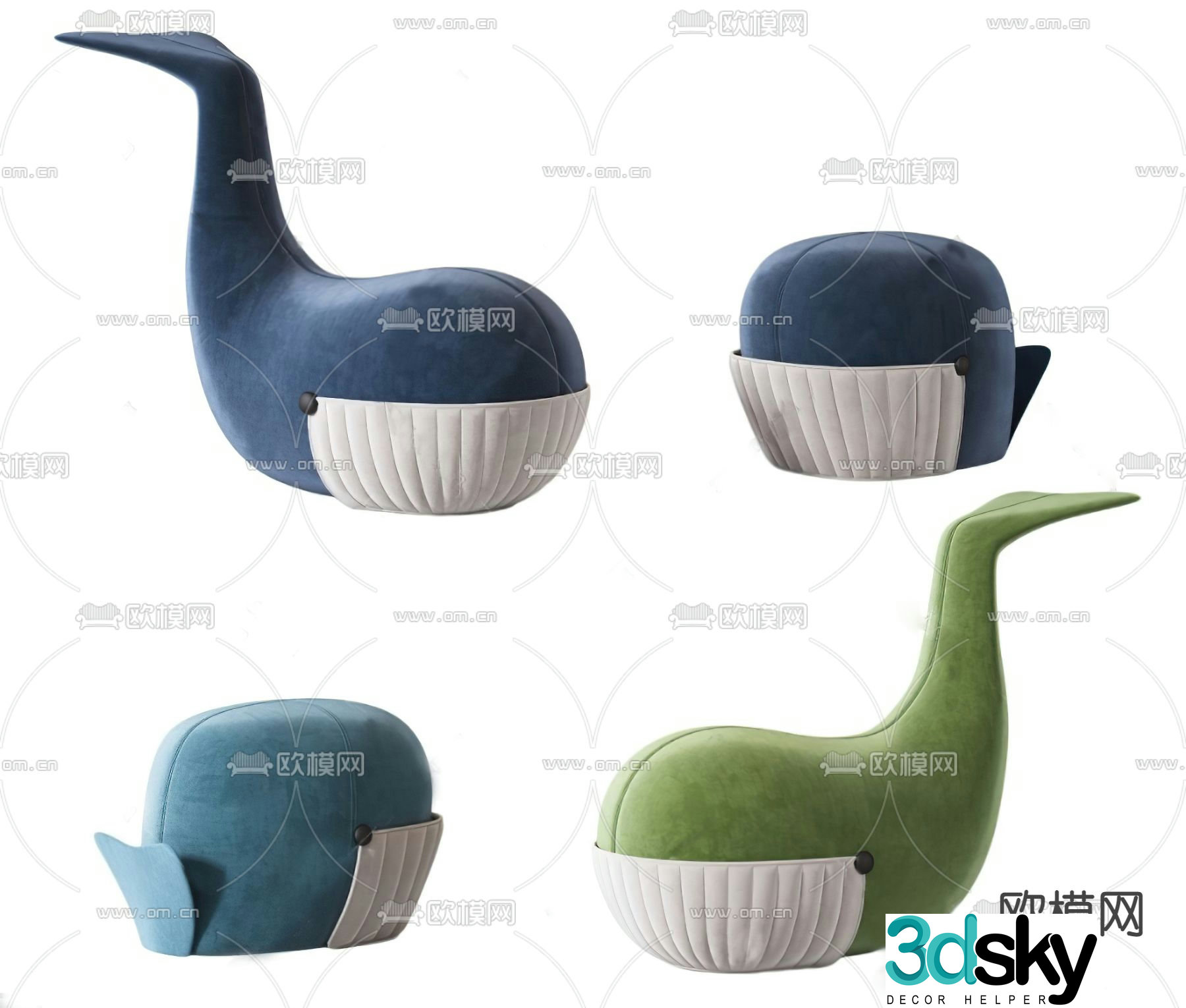 Modern fabric whale children’s sofa 3d model