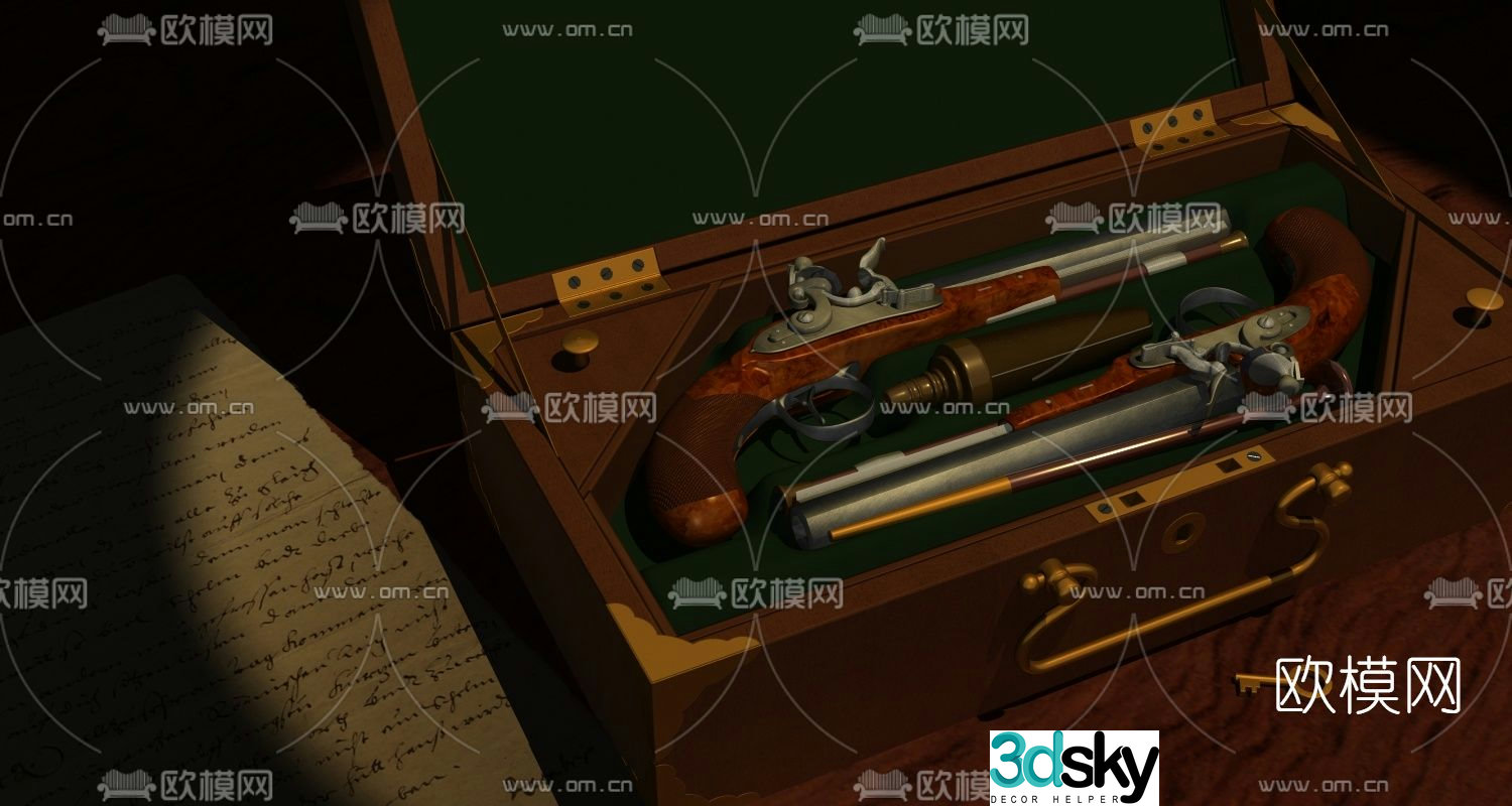 Simple European Western Gun Free 3d Model