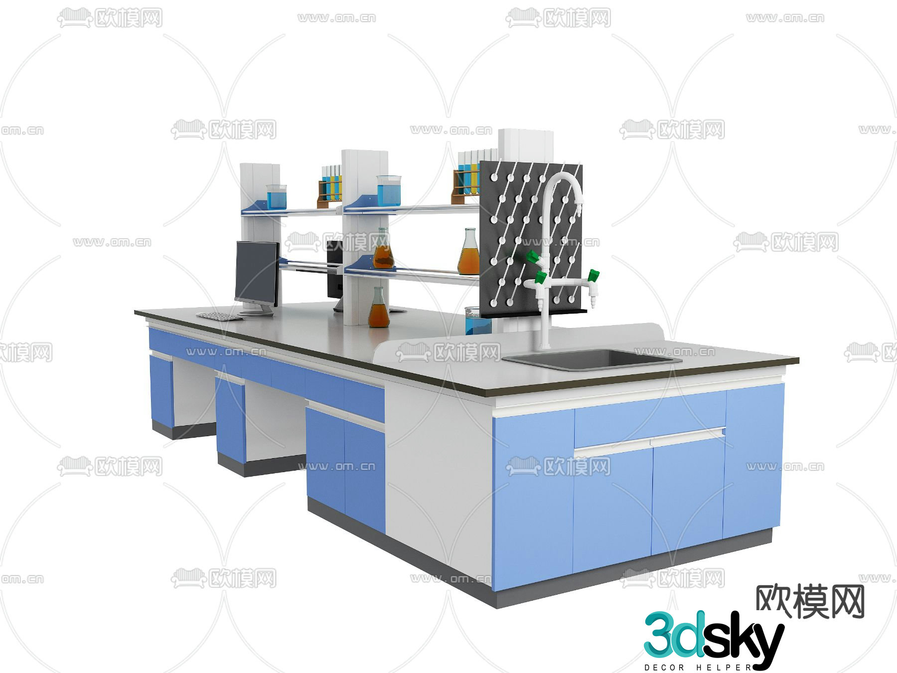Modern test bench central table 3d model