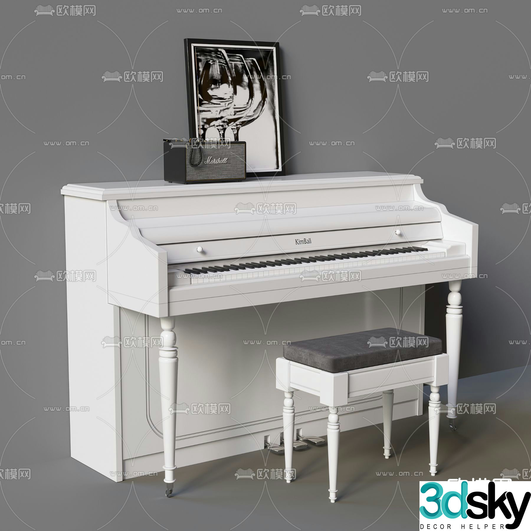 Modern white piano 3d model