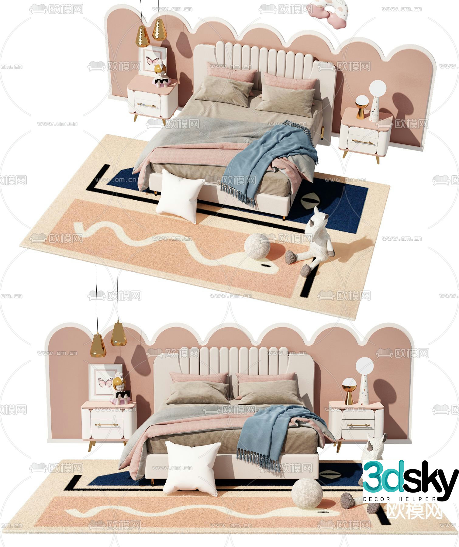 Modern light luxury children’s bed 3D model