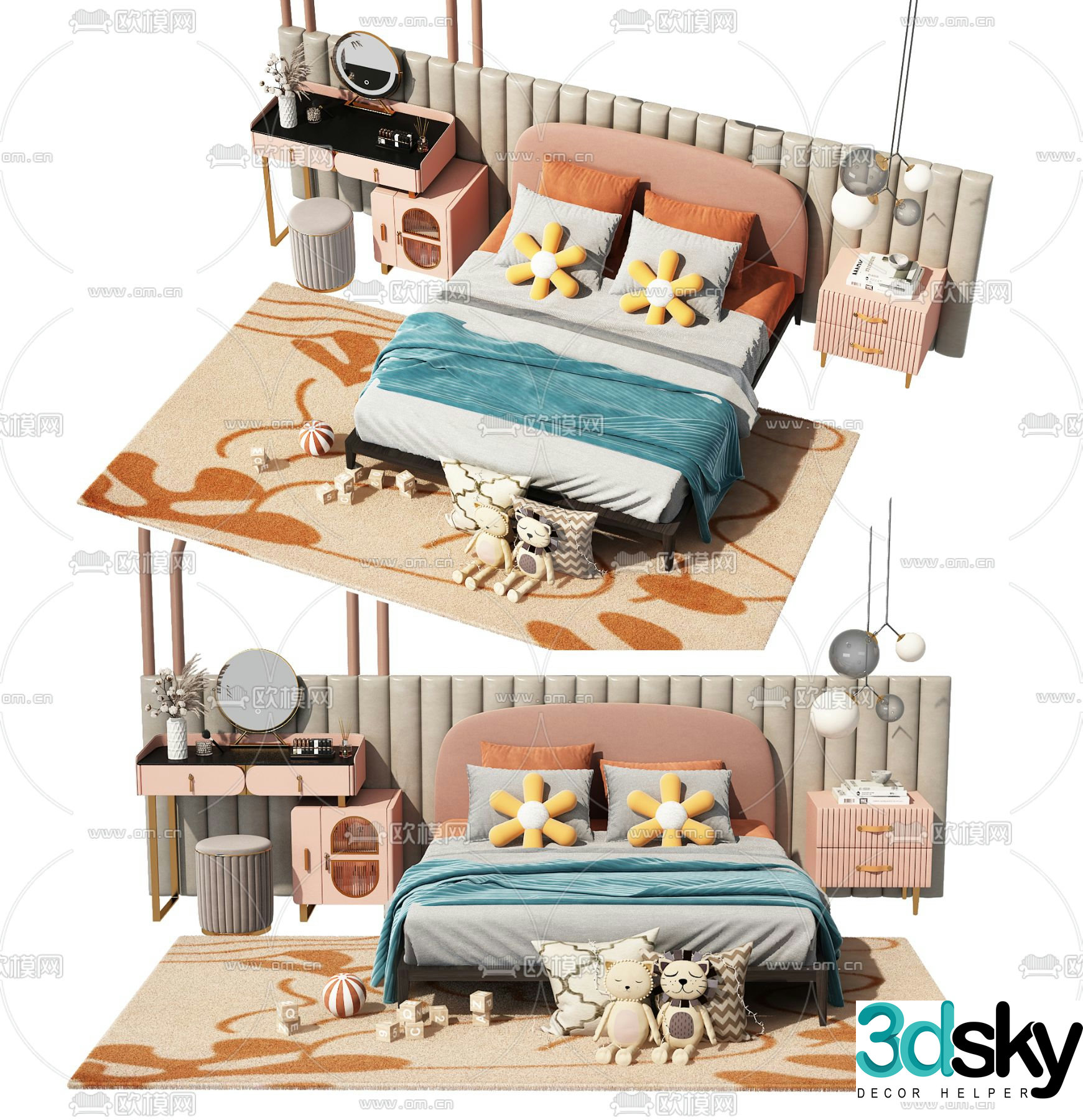 Modern children’s bed dresser combination 3d model