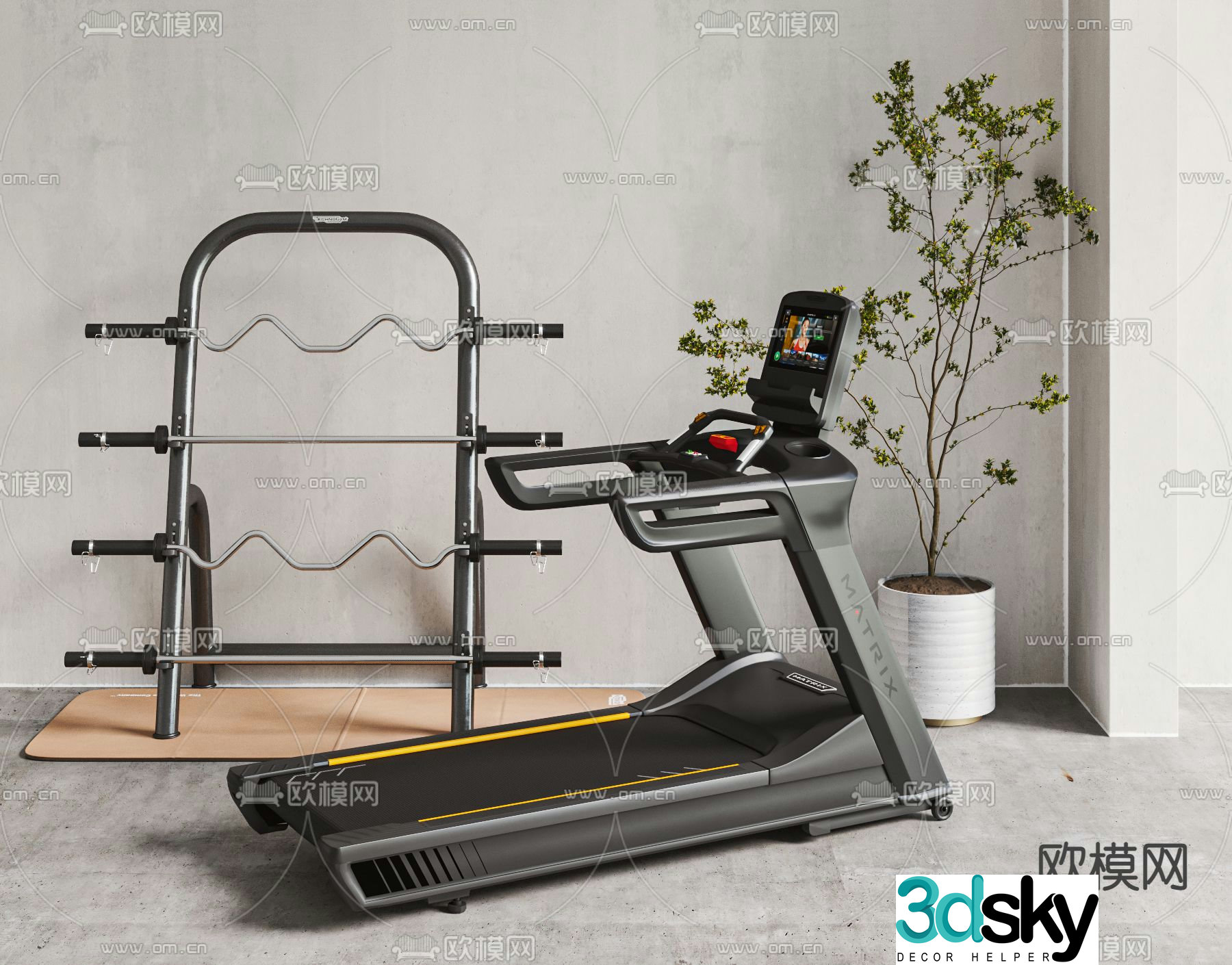 Modern treadmill fitness machine 3d model