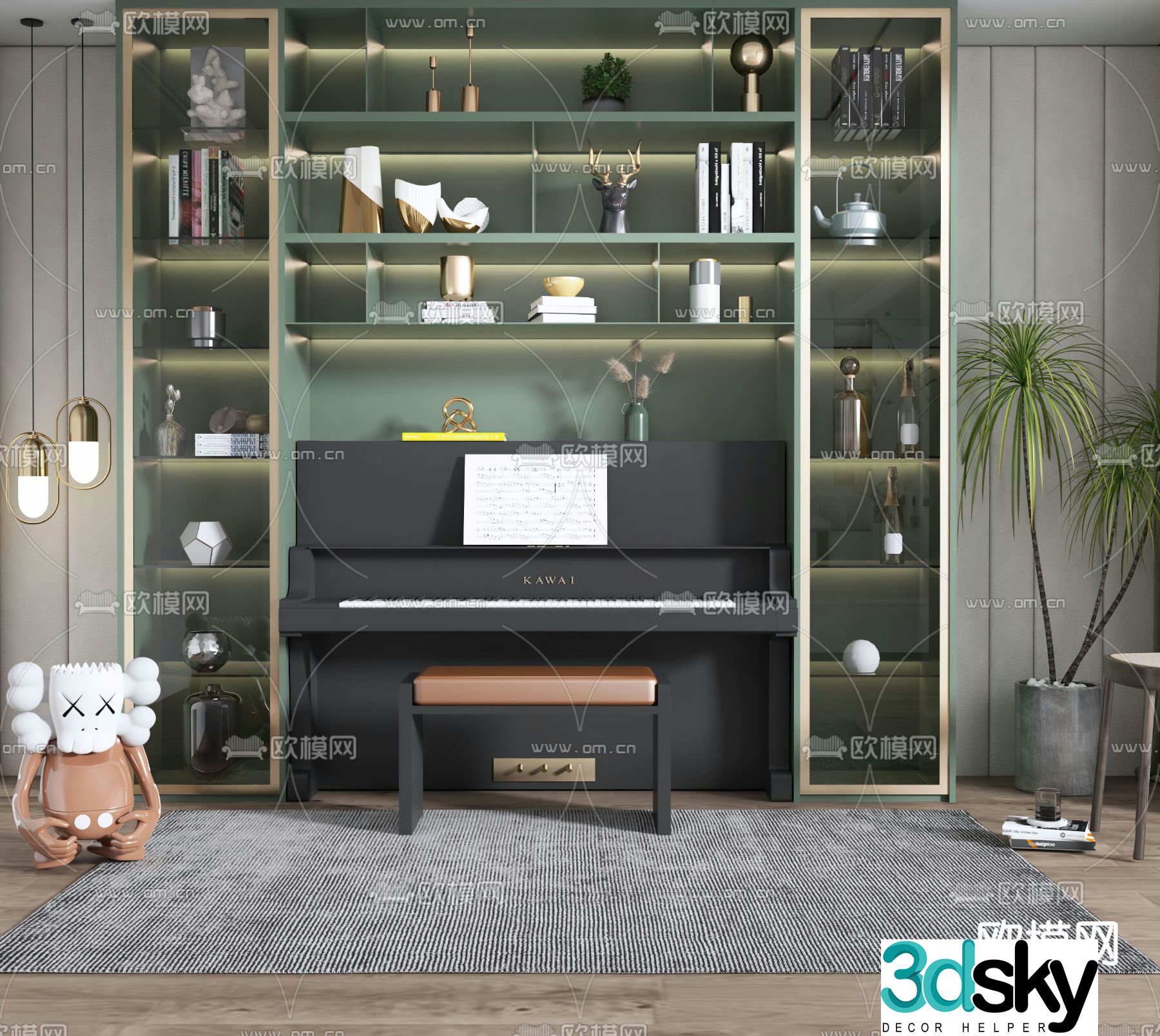 Modern decorative cabinet piano combination 3d model