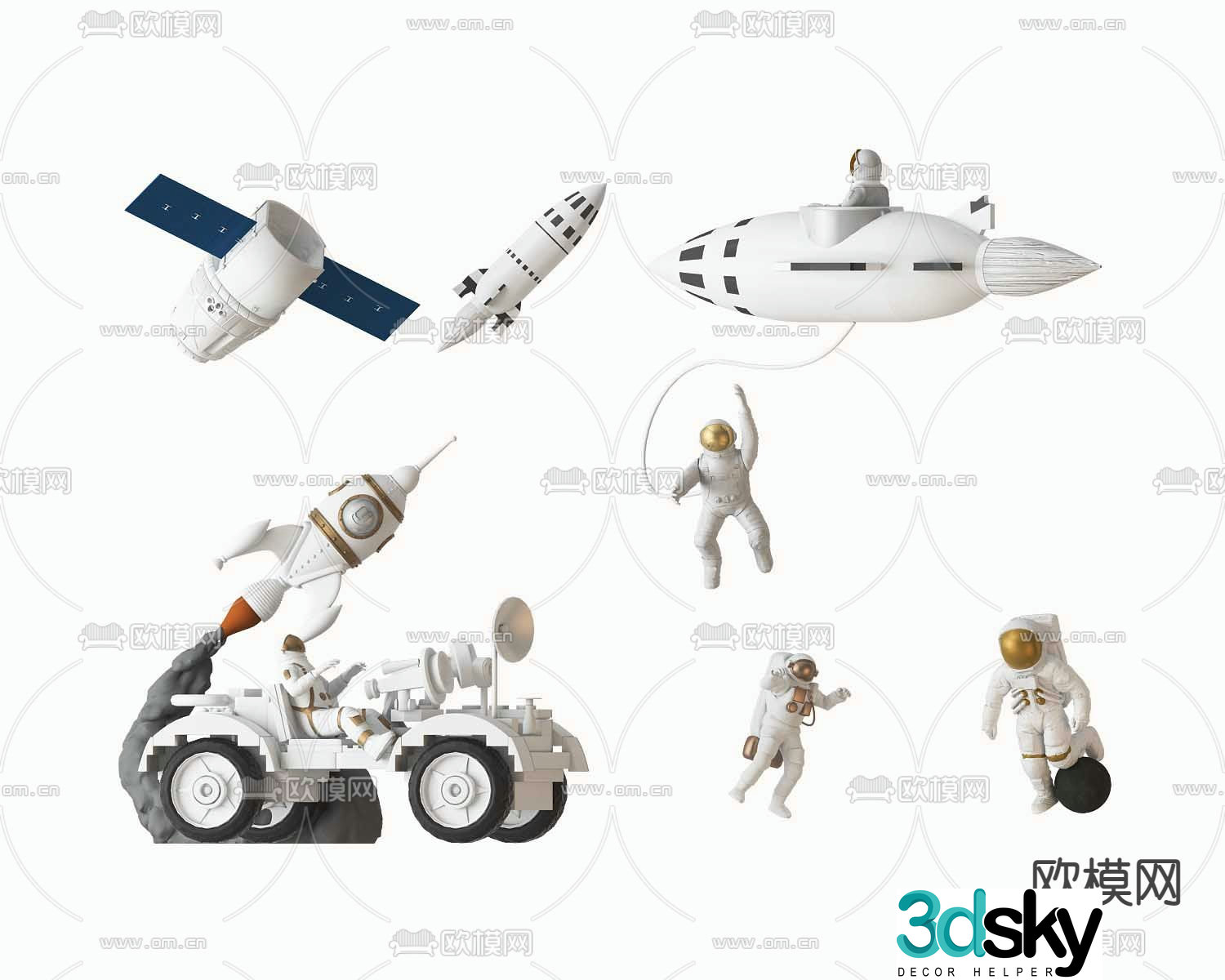 Modern spaceship rocket satellite astronaut toy 3d model