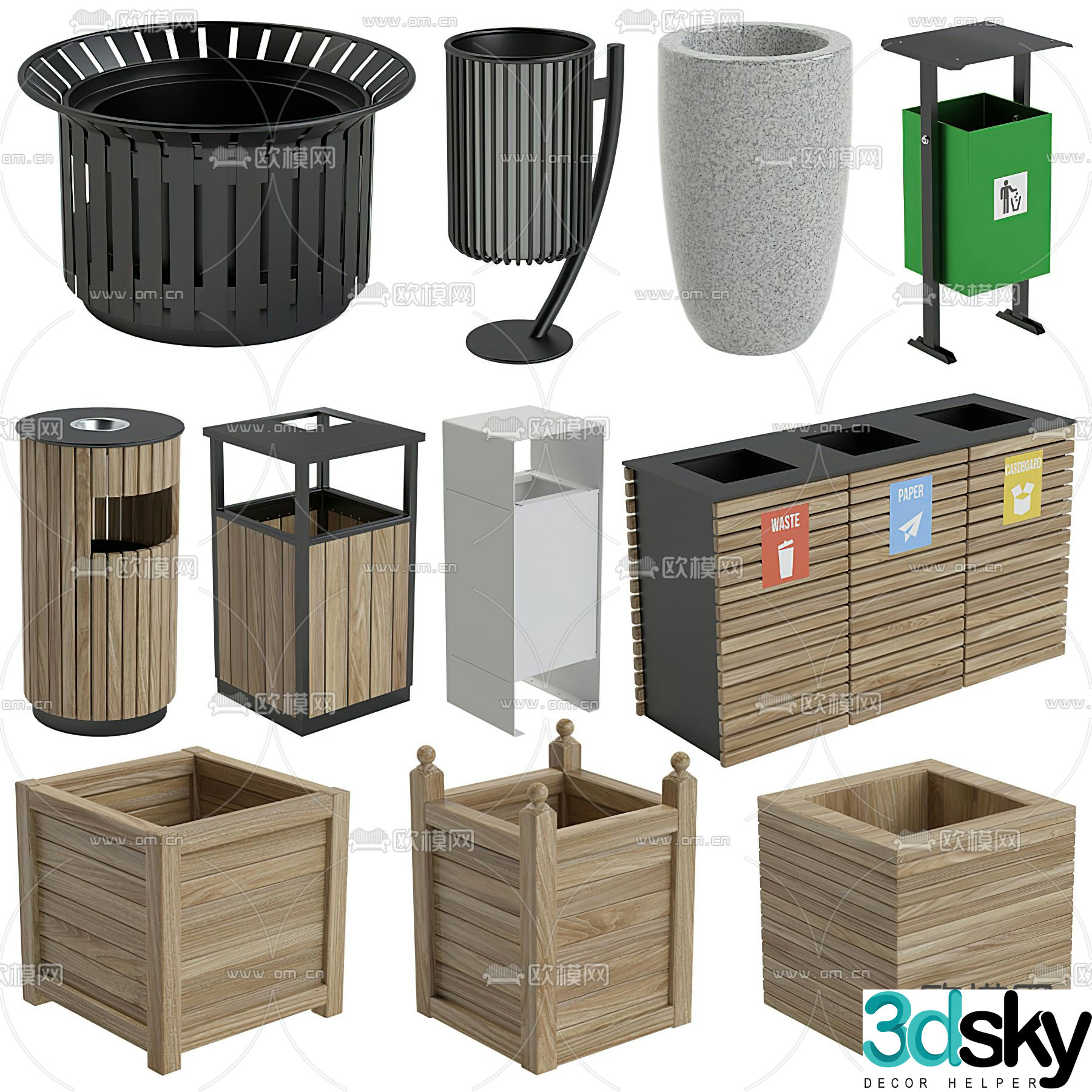 Modern outdoor trash can 3d model