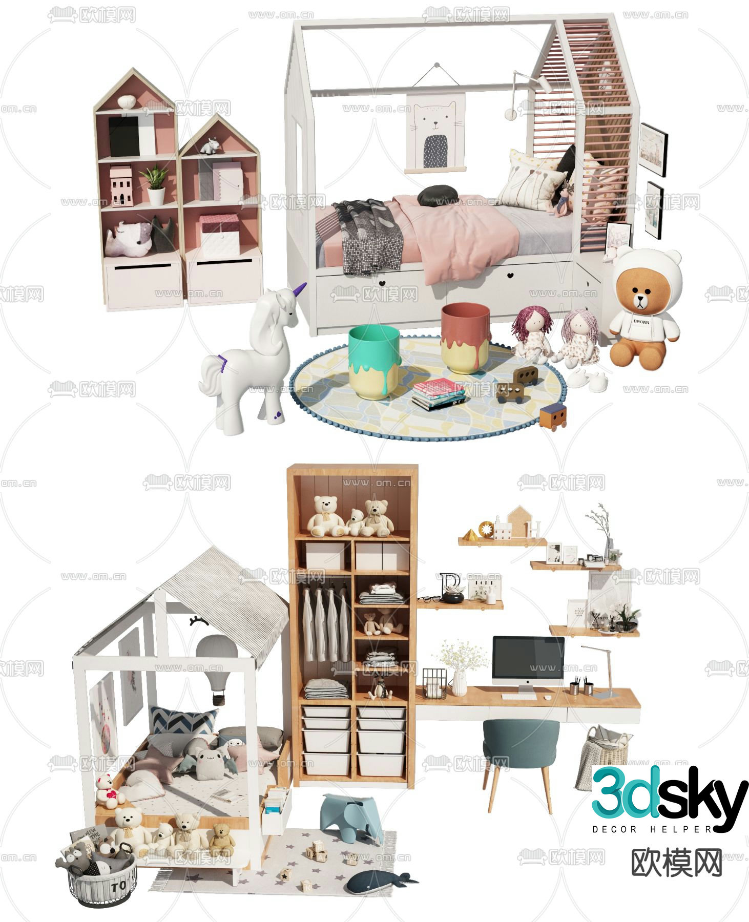 Modern children’s bed cabinet 3d model