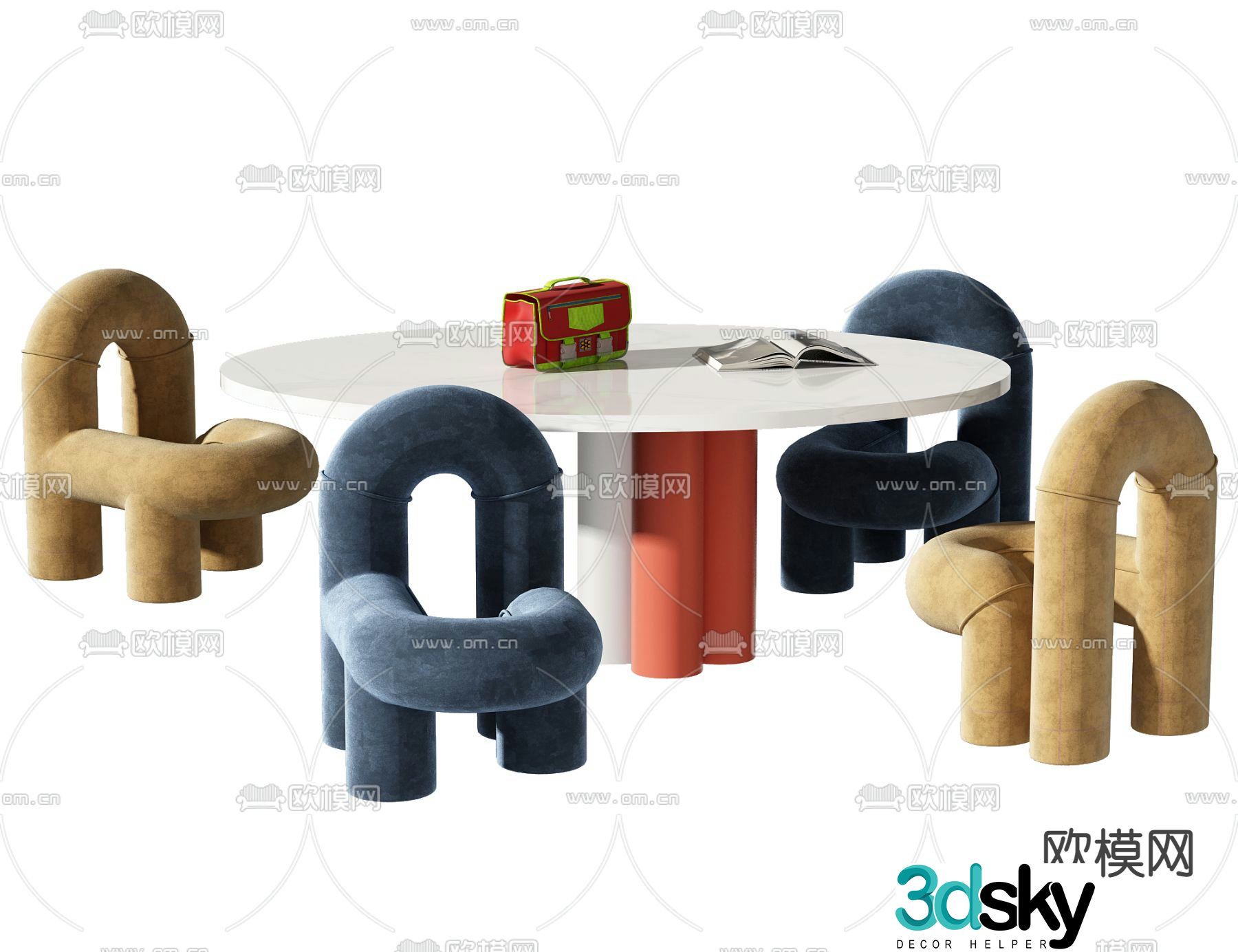 Modern painted children’s table and chairs 3d model