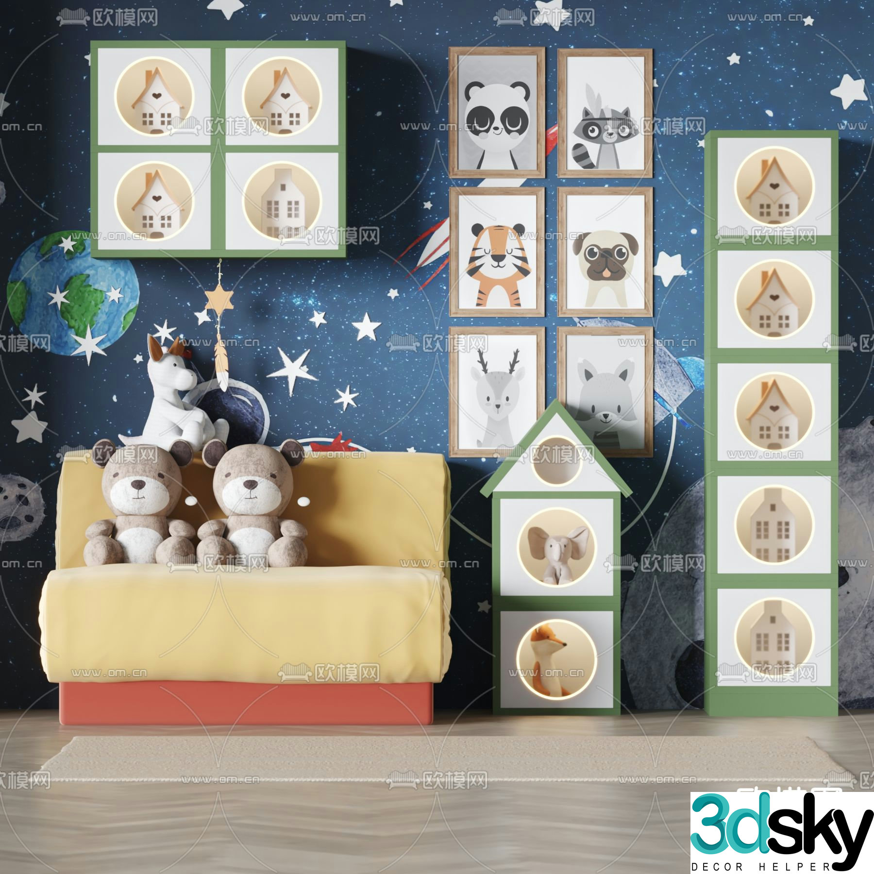 Modern children’s sofa toy cabinet 3d model