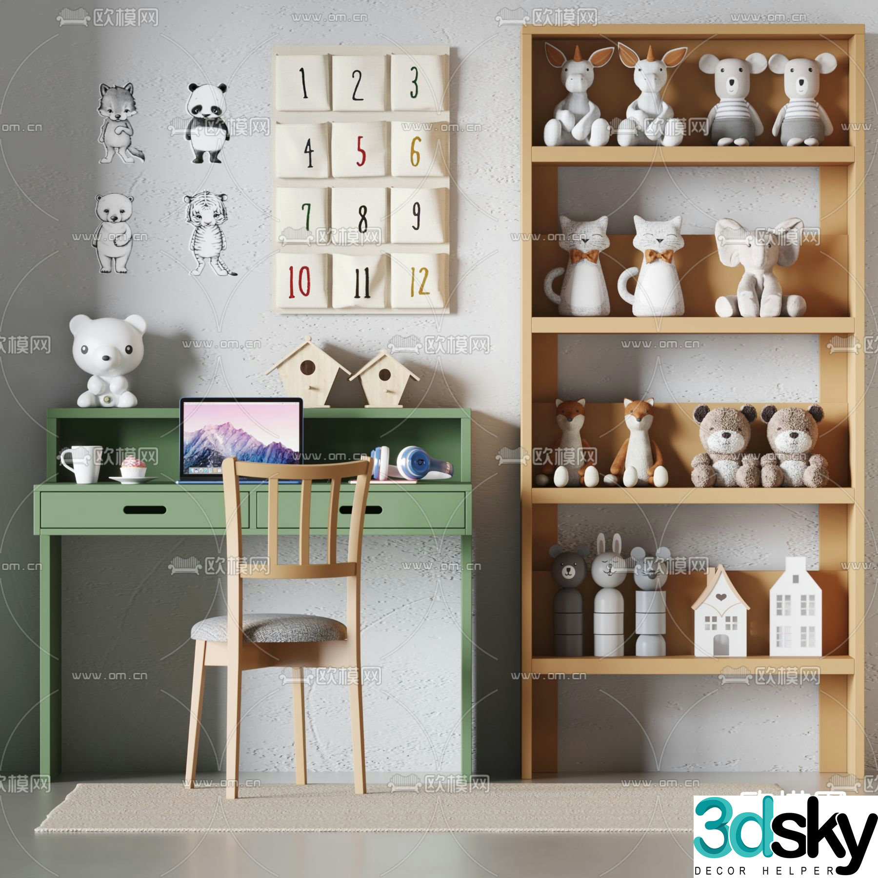 Reflex children’s toy cabinet desk and chair combination 3d model
