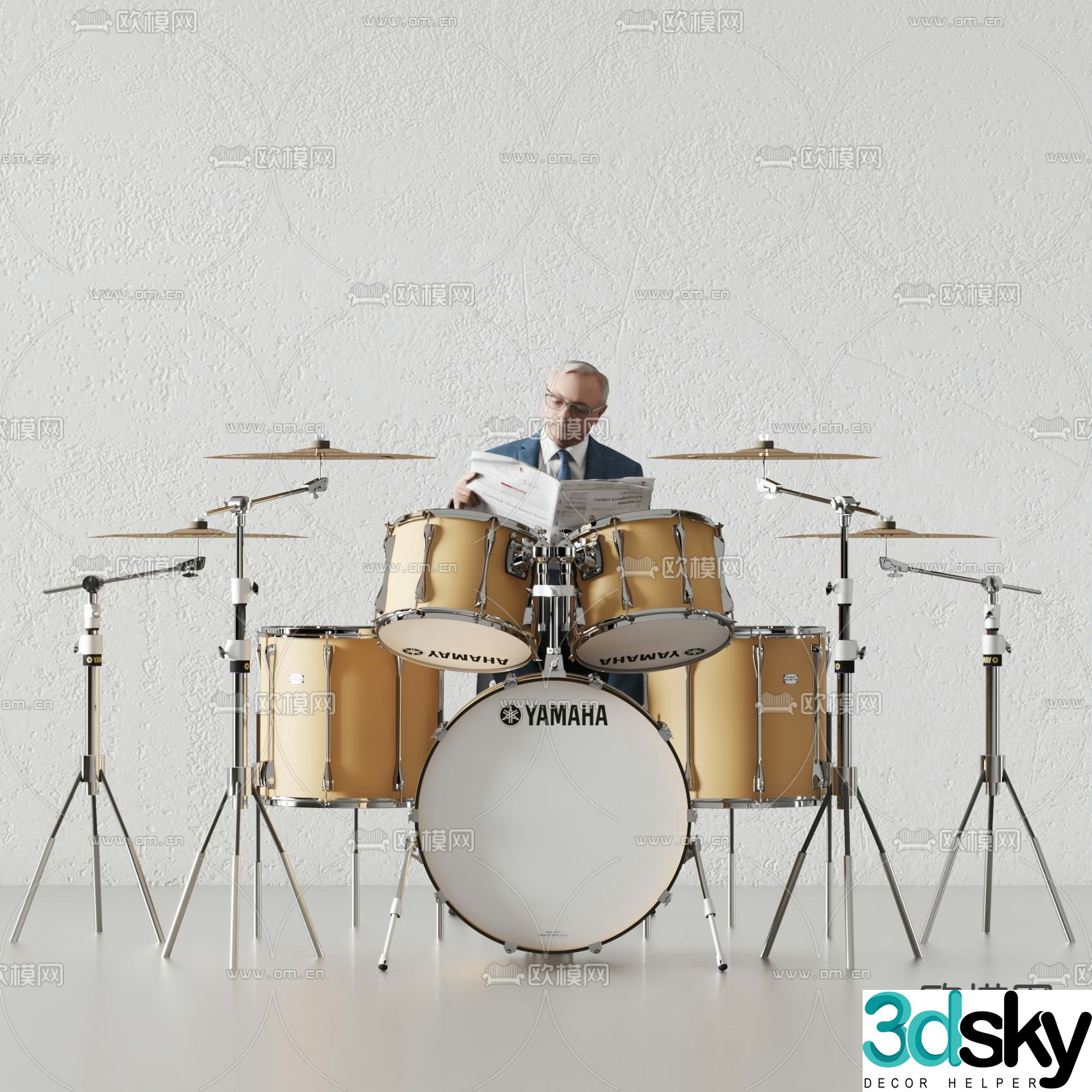 Modern musical instrument drum set 3d model