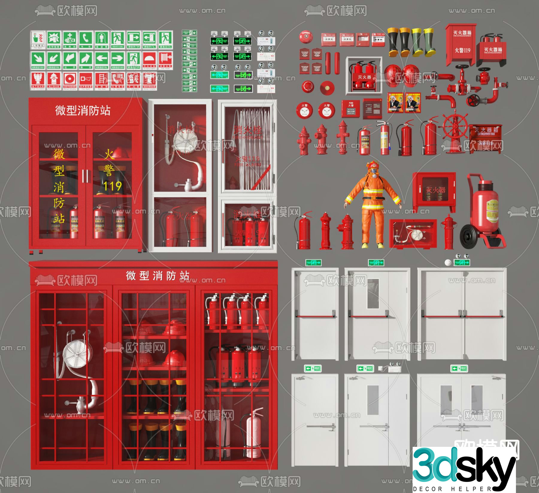 Modern fire equipment fire extinguisher hydrant 3d model