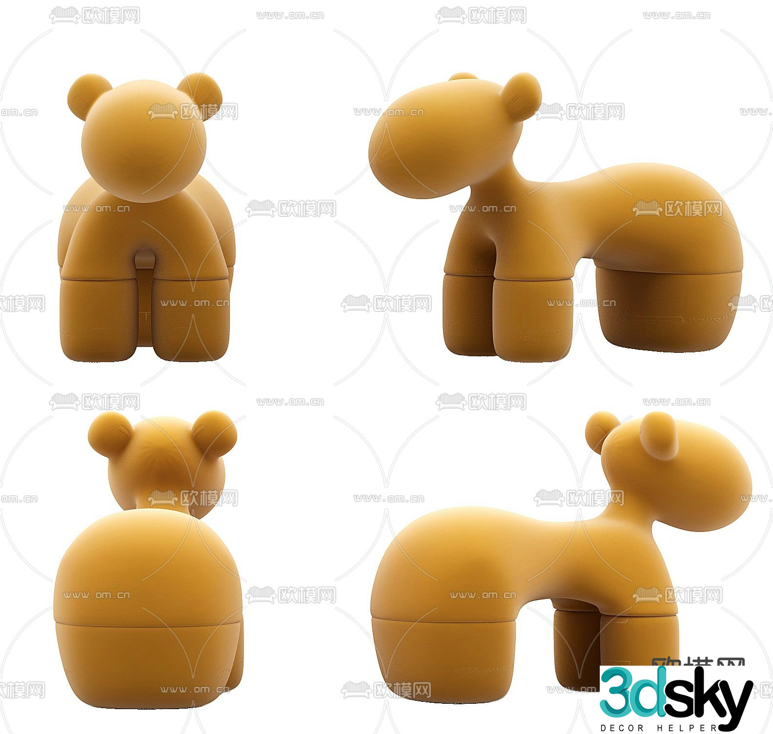 Modern fabric children’s stool 3d model