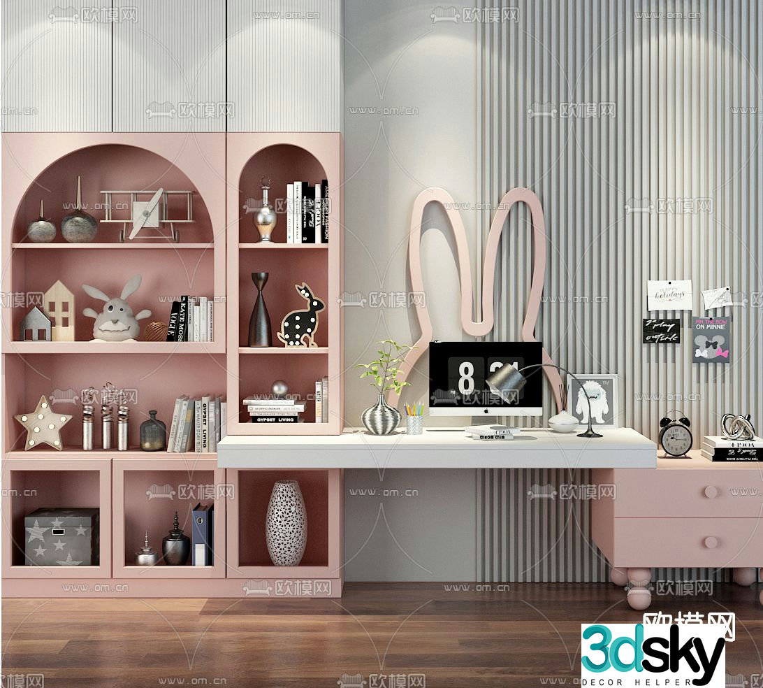 Modern all-in-one children’s desk children’s cabinet 3d model
