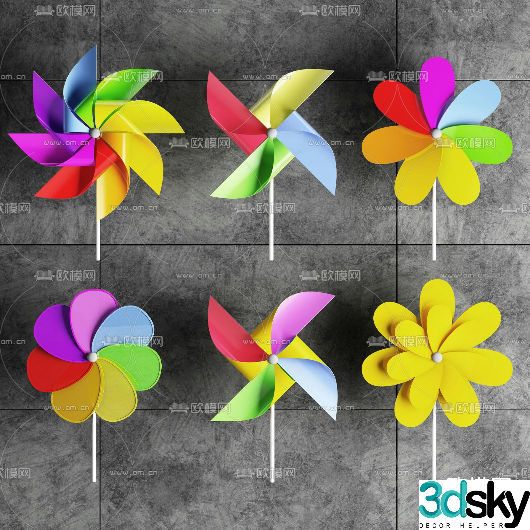 Modern colorful windmill toy 3d model