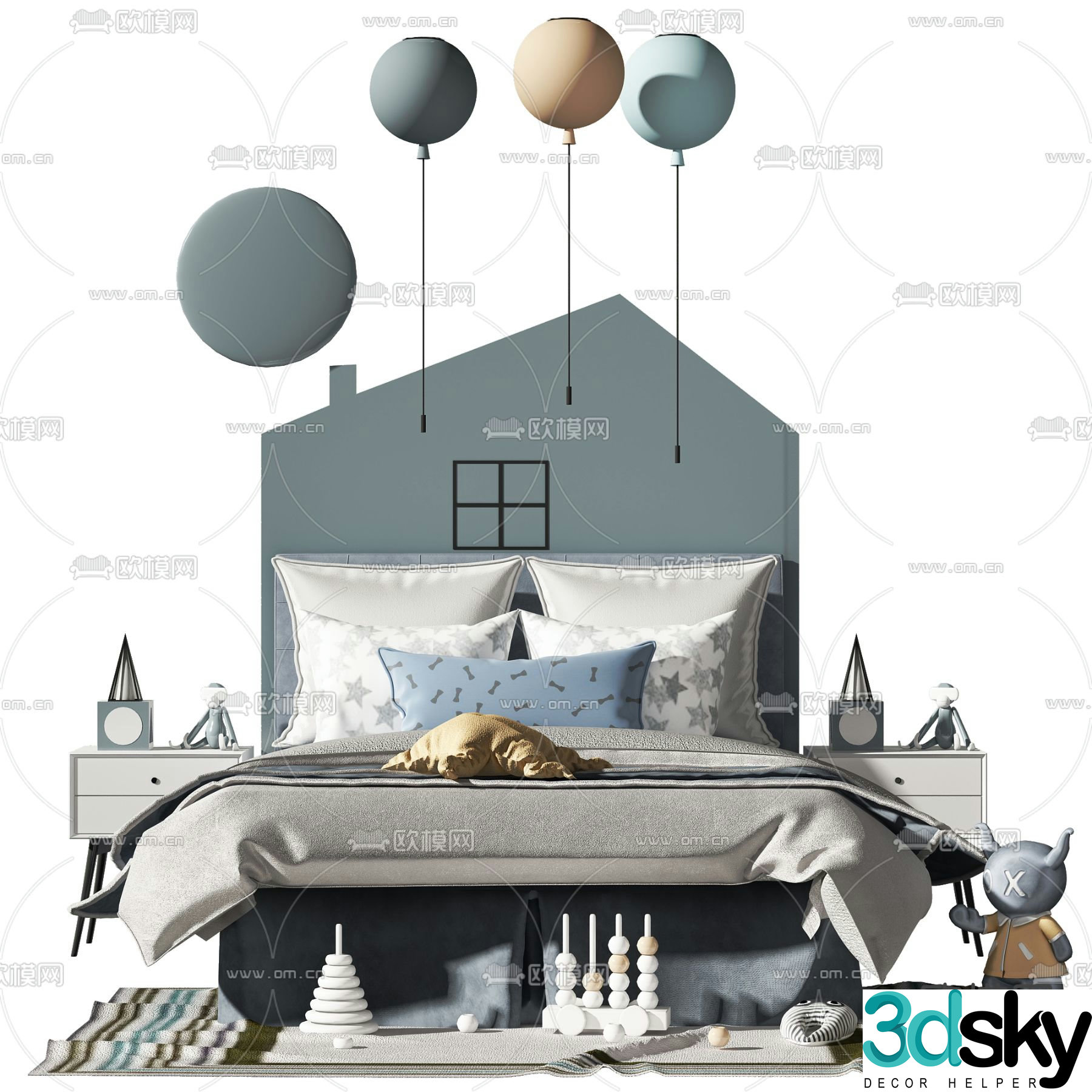 Modern fabric children’s bed 3d model