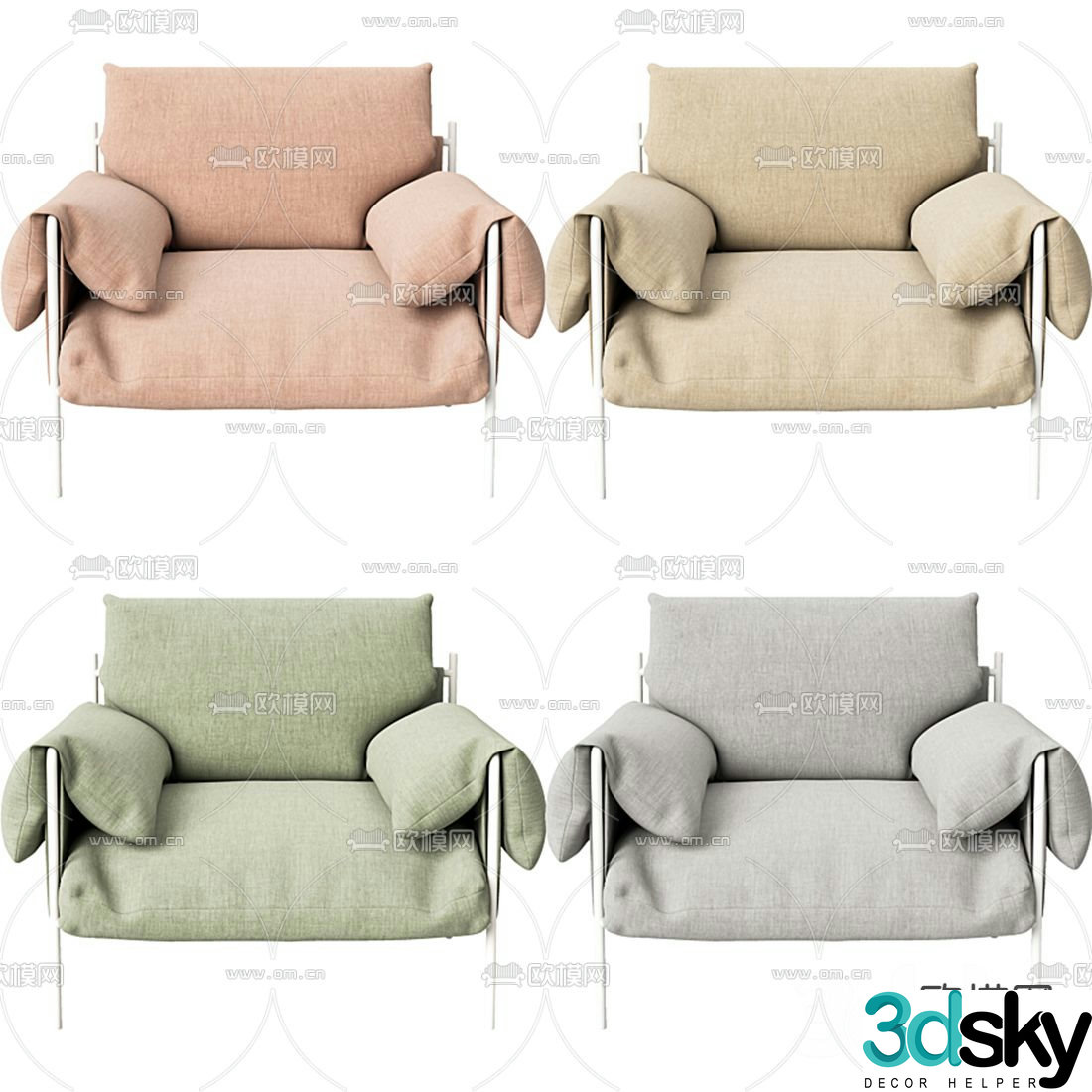 Cassina fabric single sofa 3d model