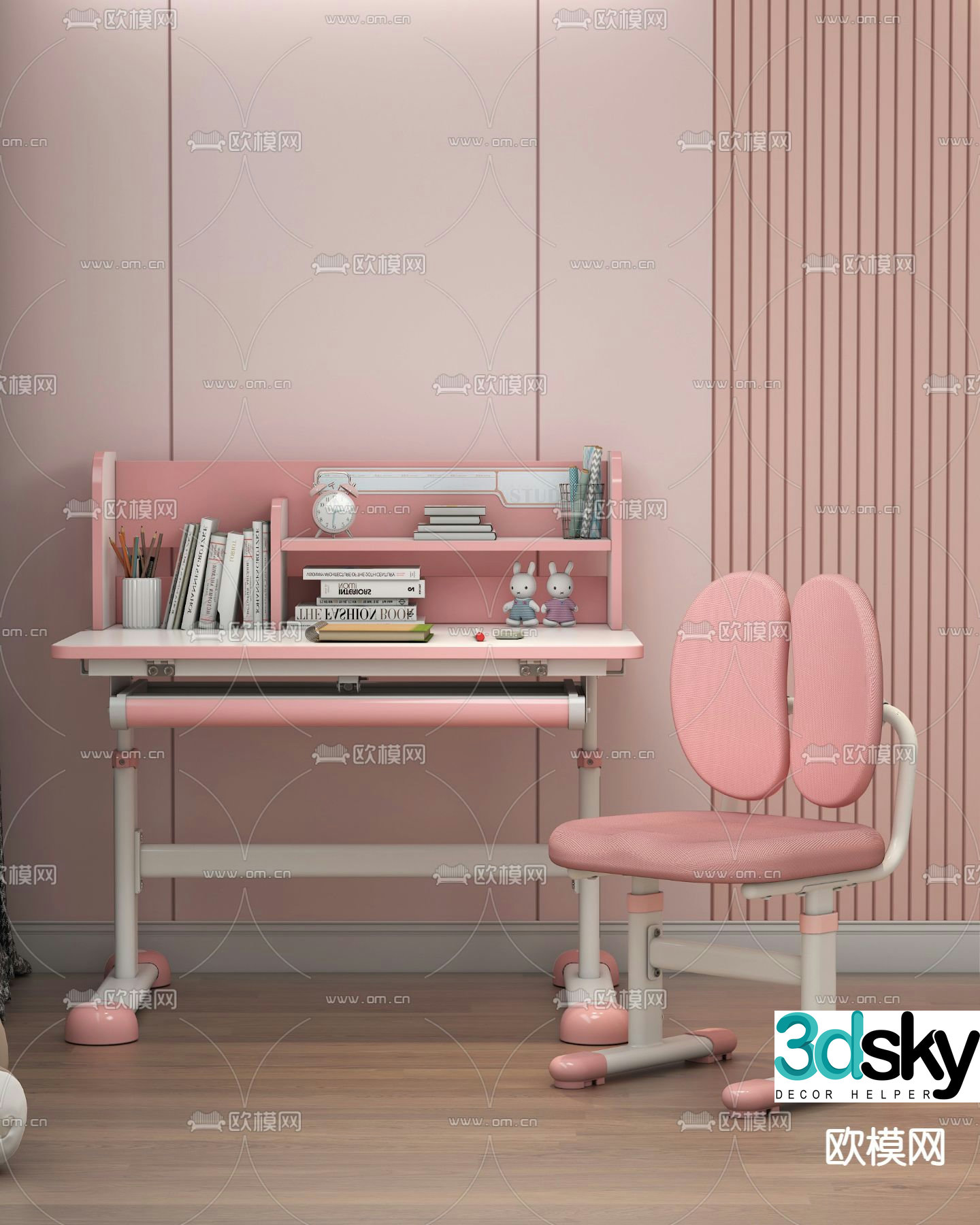 Modern children’s study desk and chair 3d model