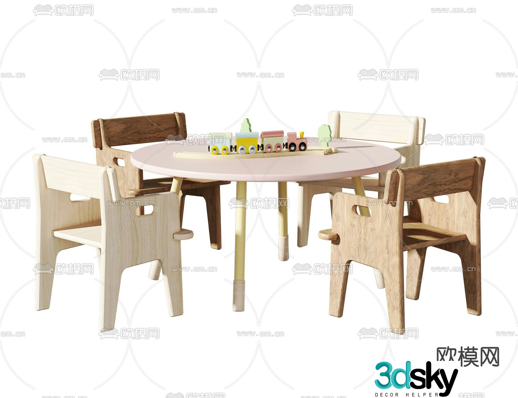 Modern log children’s table and chair 3d model